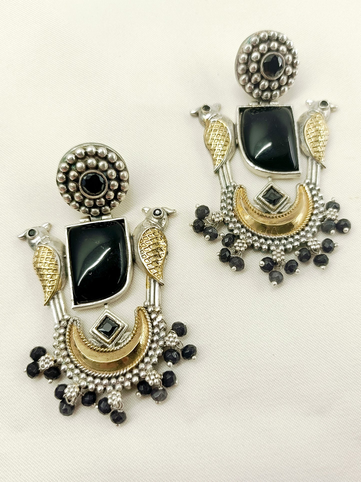 Shridevi Black Bird Oxidized Earrings