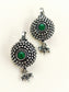 Imaya Oxidized Tribal Sunburst Ear Cuff with Green Stone & Ghungroo