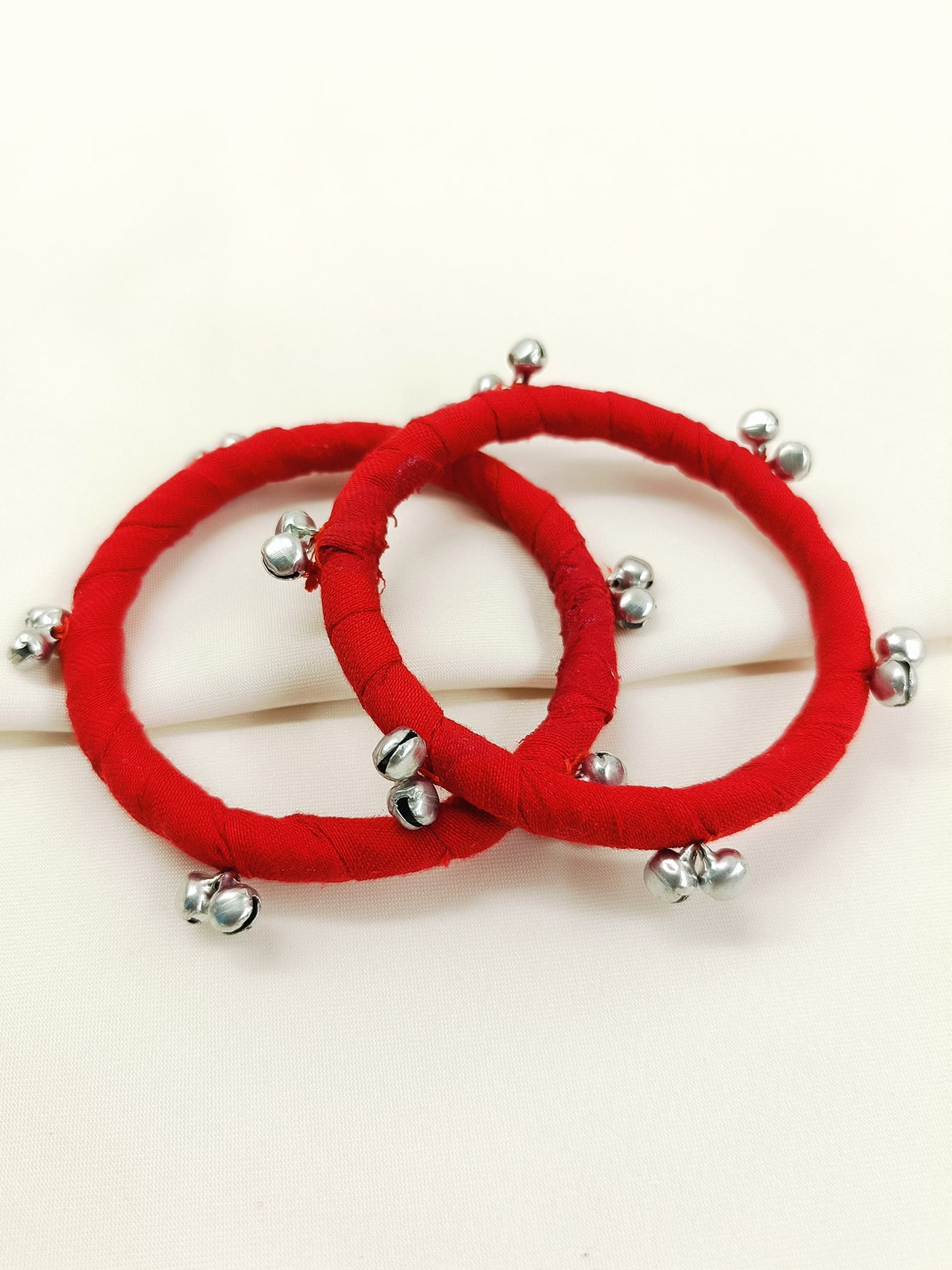 Shailee Red Cloth Bangles with Ghungroo - Handmade Fabric Churi Set of 8
