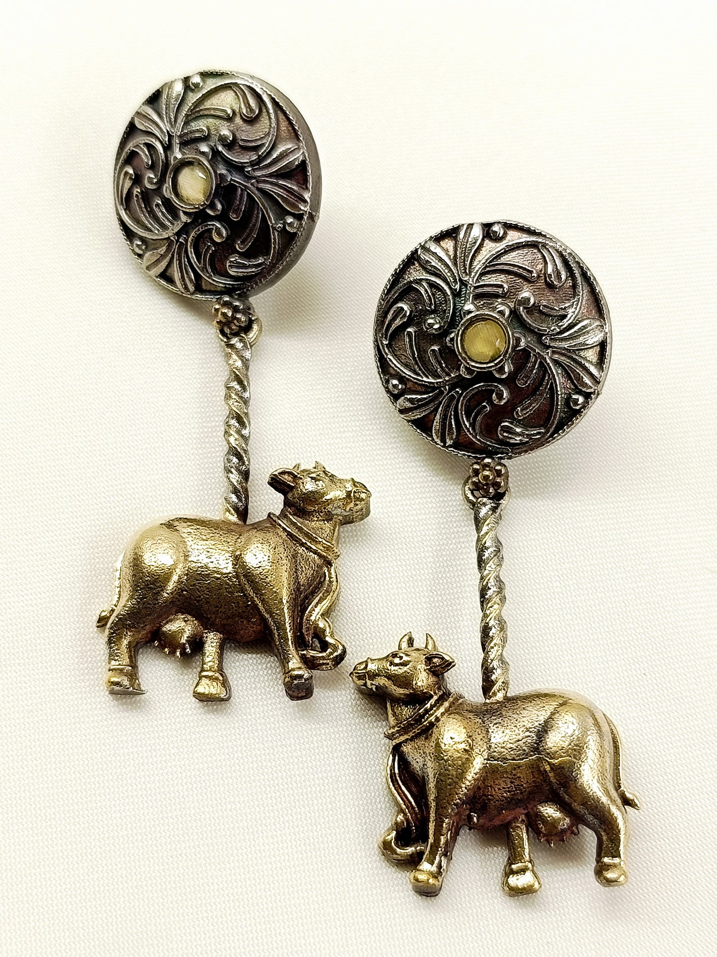 Prisa Yellow Cow Oxidized Earrings