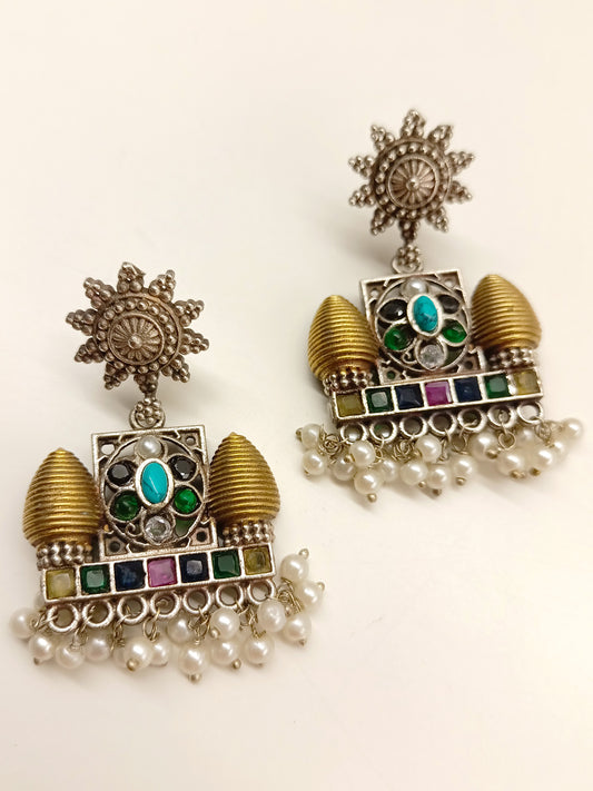 Upwan Multi Colour Oxidized Earrings