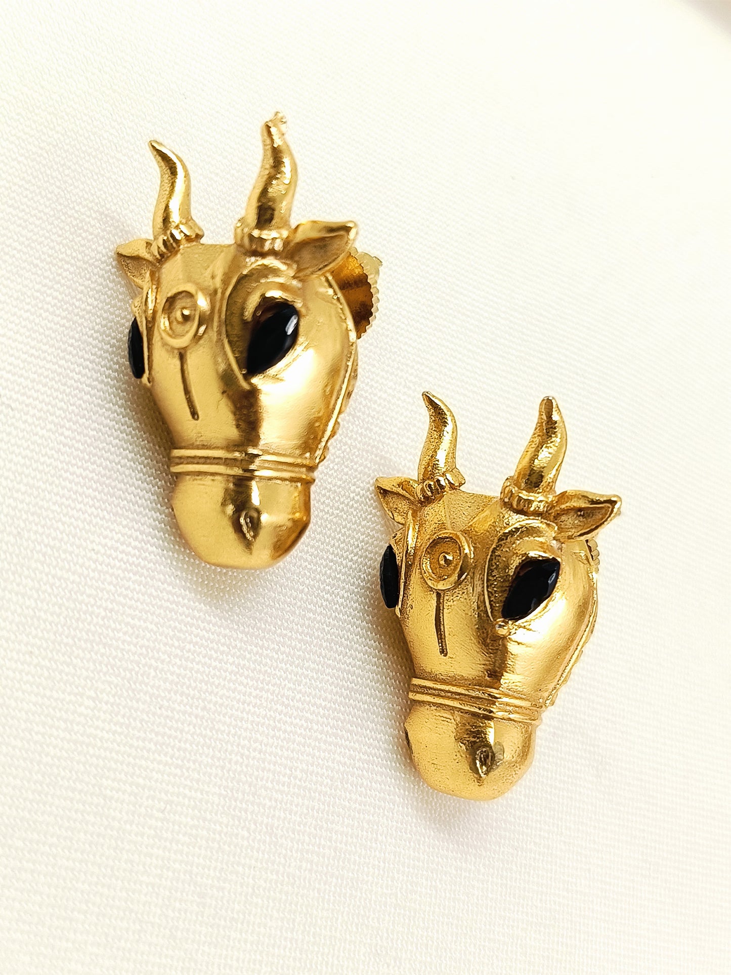Jatin Golden Bull Head Men's Earrings