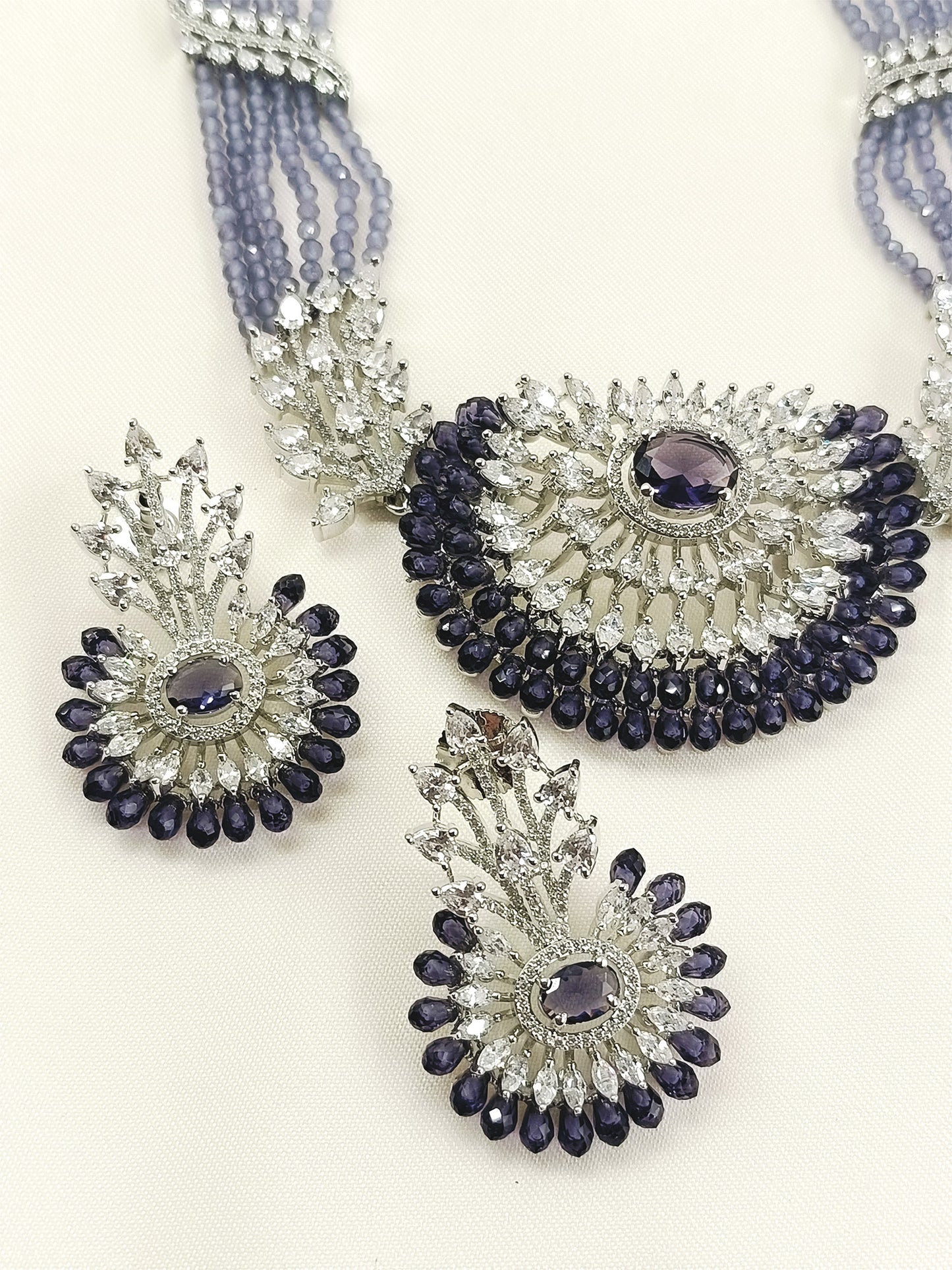 Uzma Purple American Diamond Necklace Set