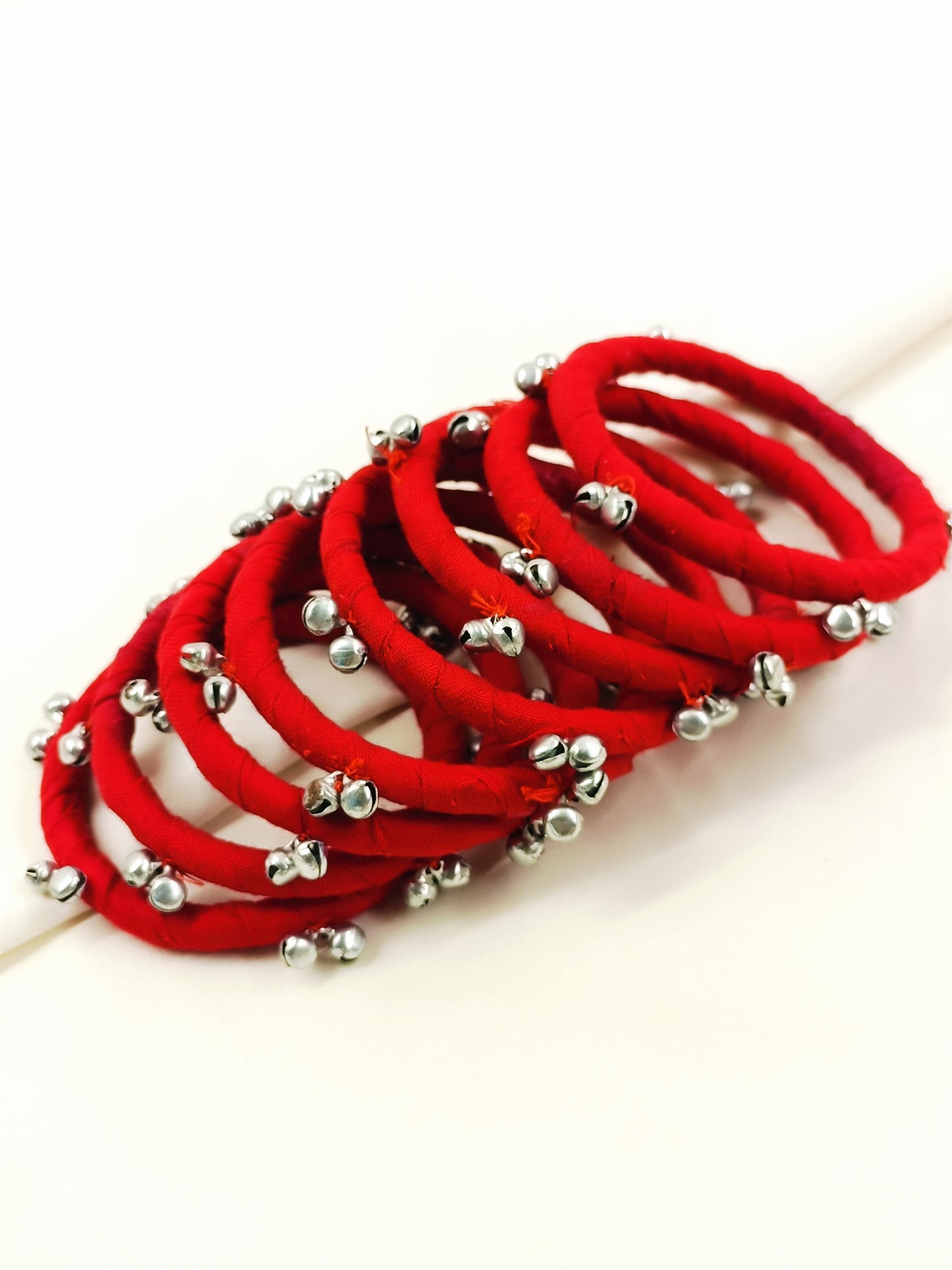 Samanvita Red Fabric Bangles with Ghungroo