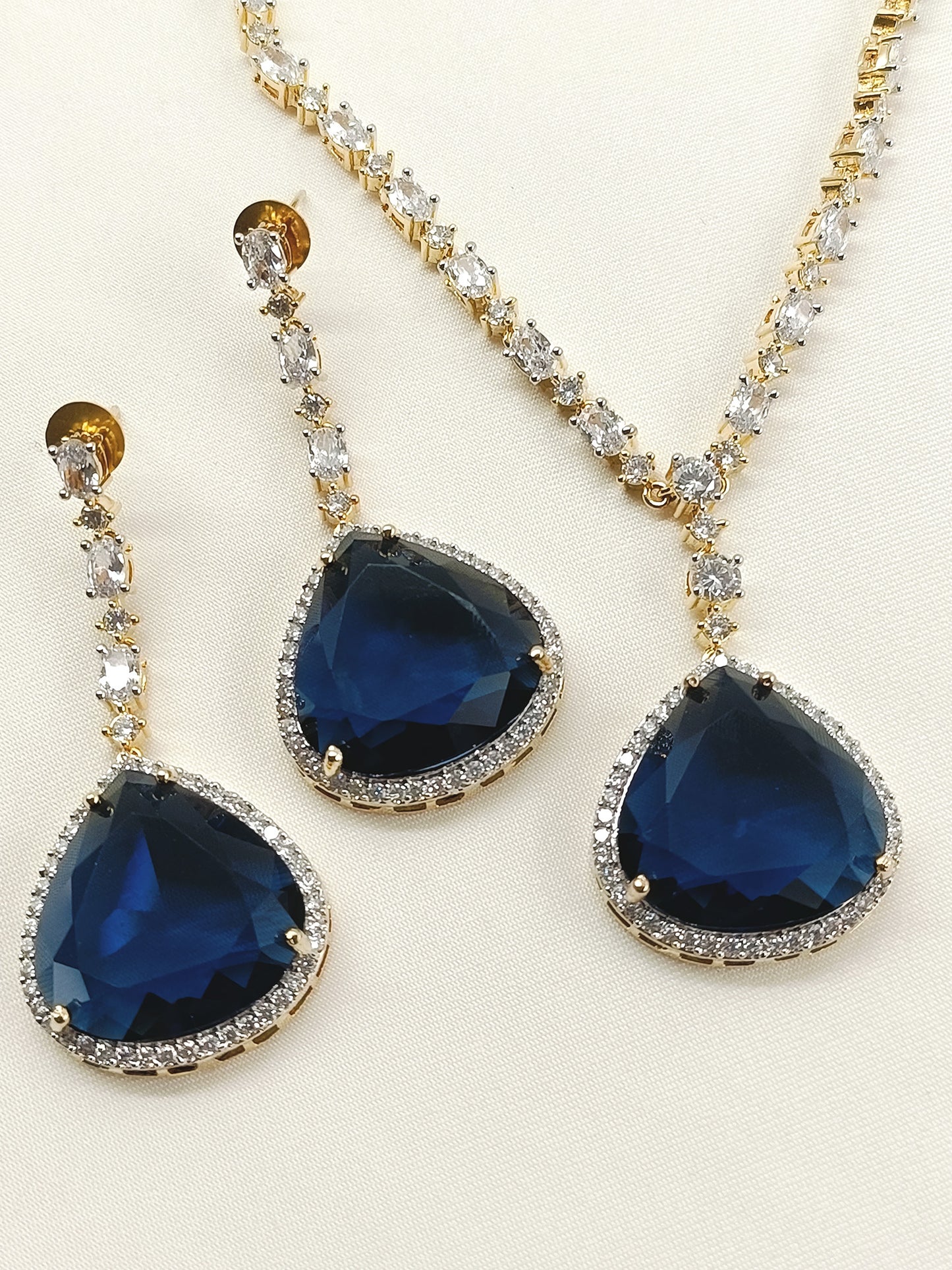 Nayna Blue American Diamond Necklace Set