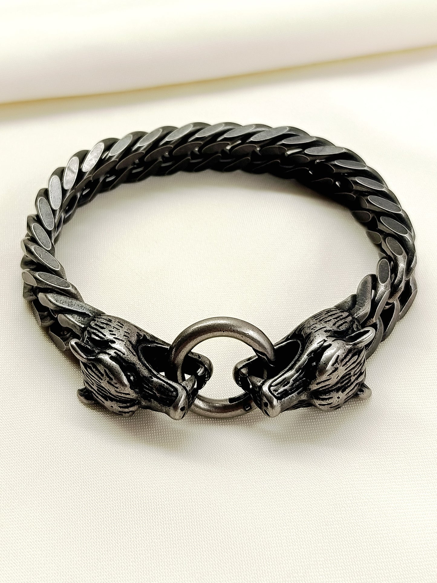 Zayn Black Men's Wolf Head Chain Bracelet