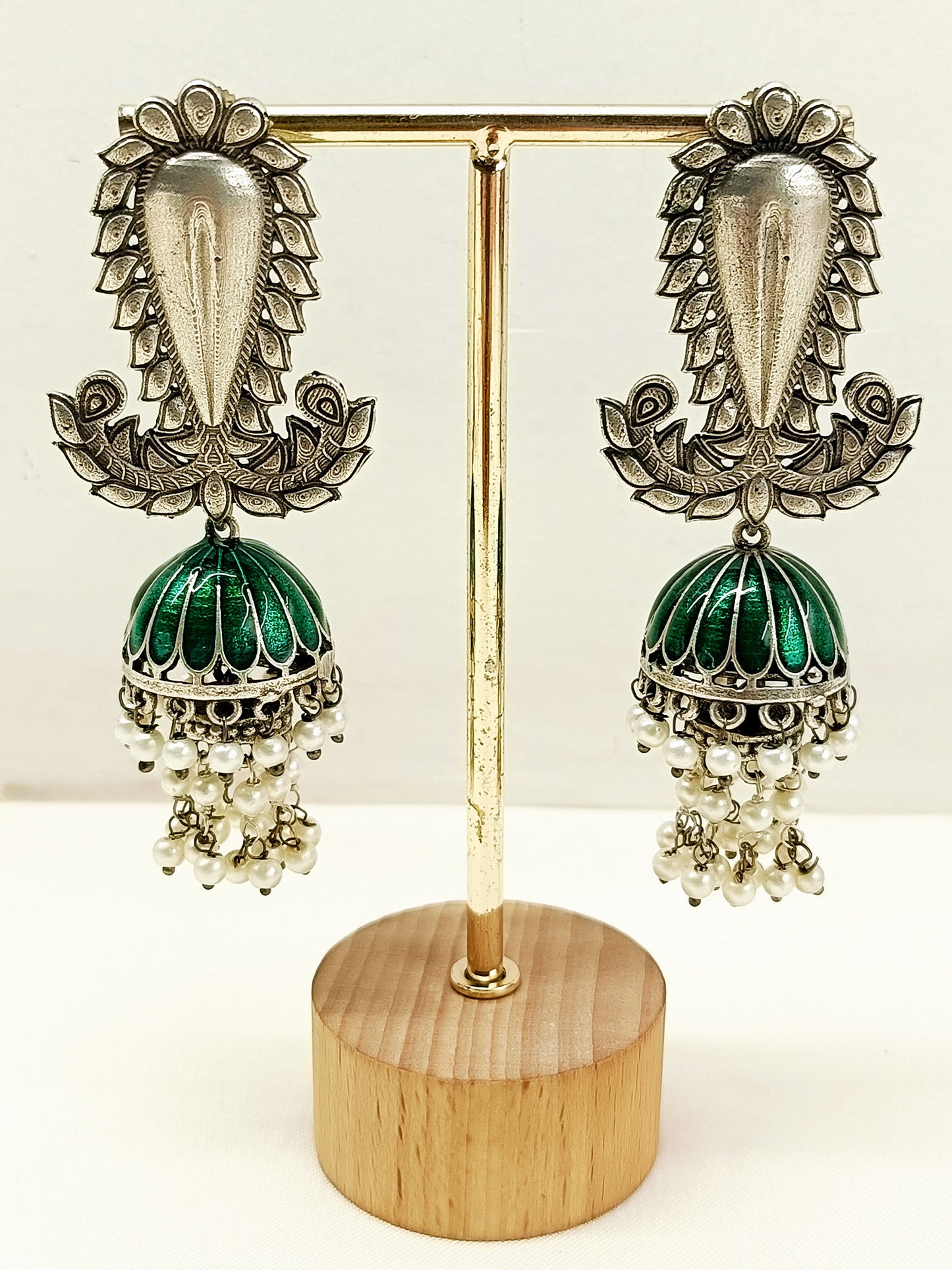 Dhawni Green Oxidized Jhumki