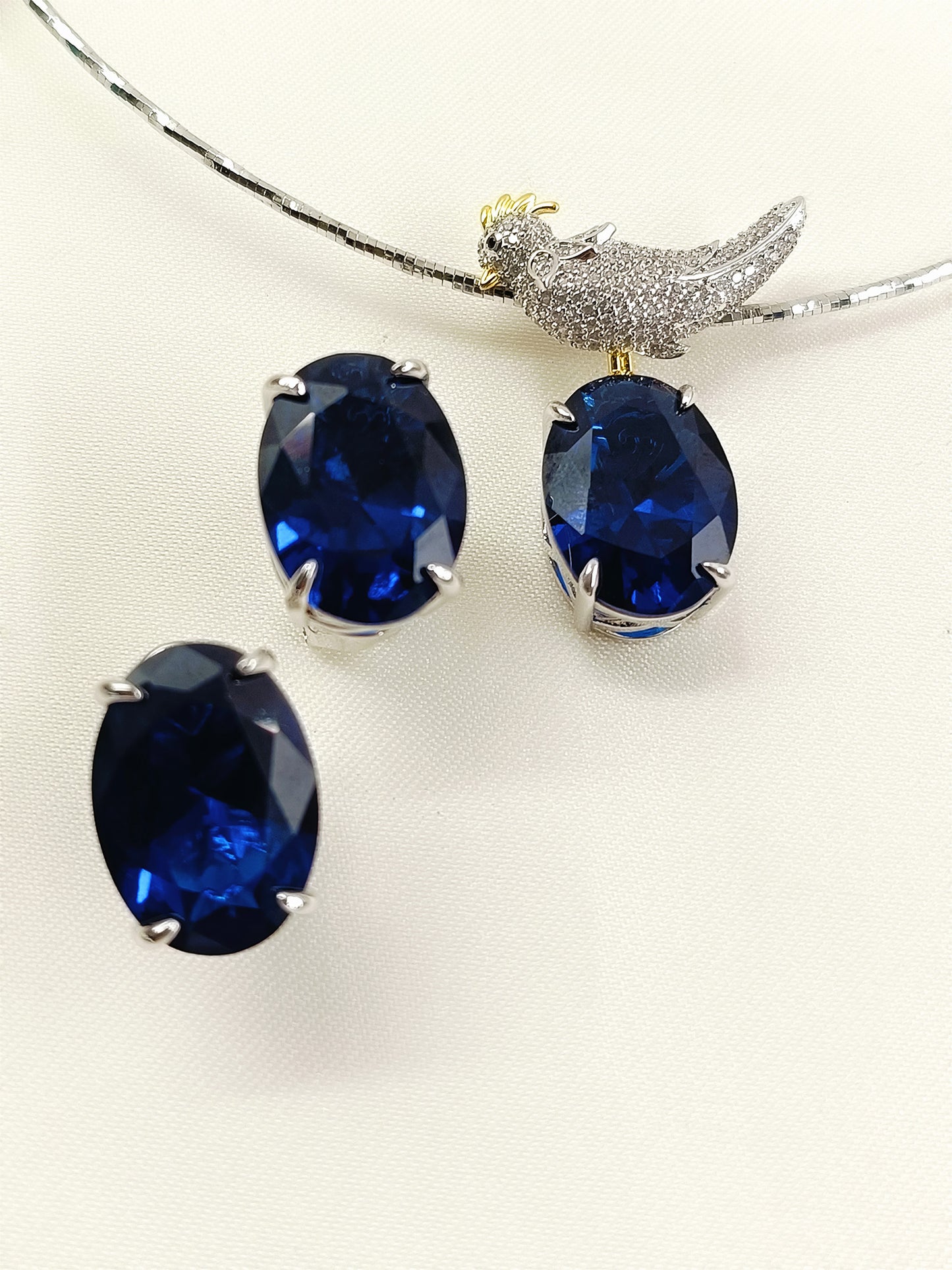 Naija Blue Sapphire American Diamond Pendant Set With Hasli