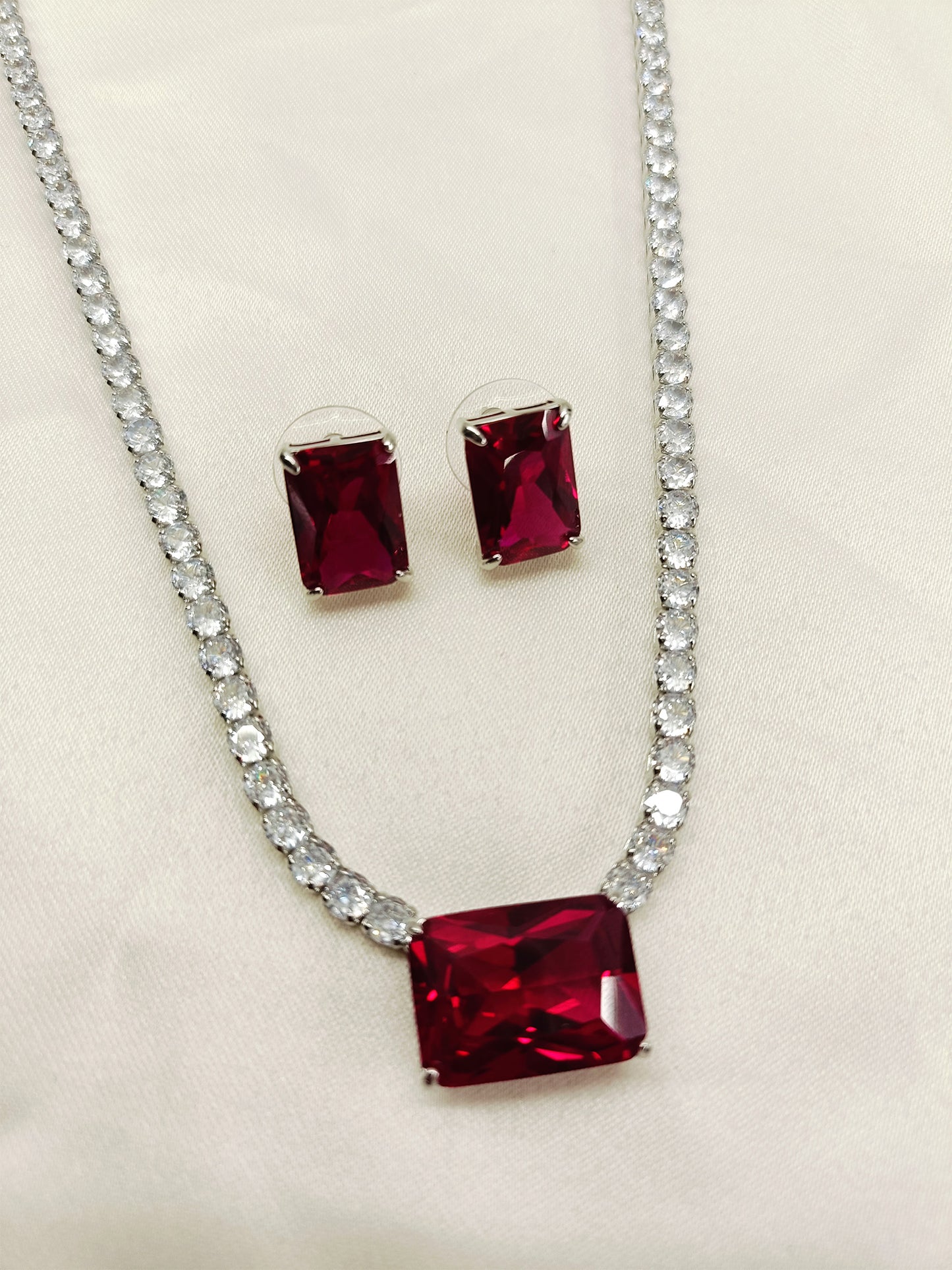 Shivanya Ruby American Diamond Necklace Set