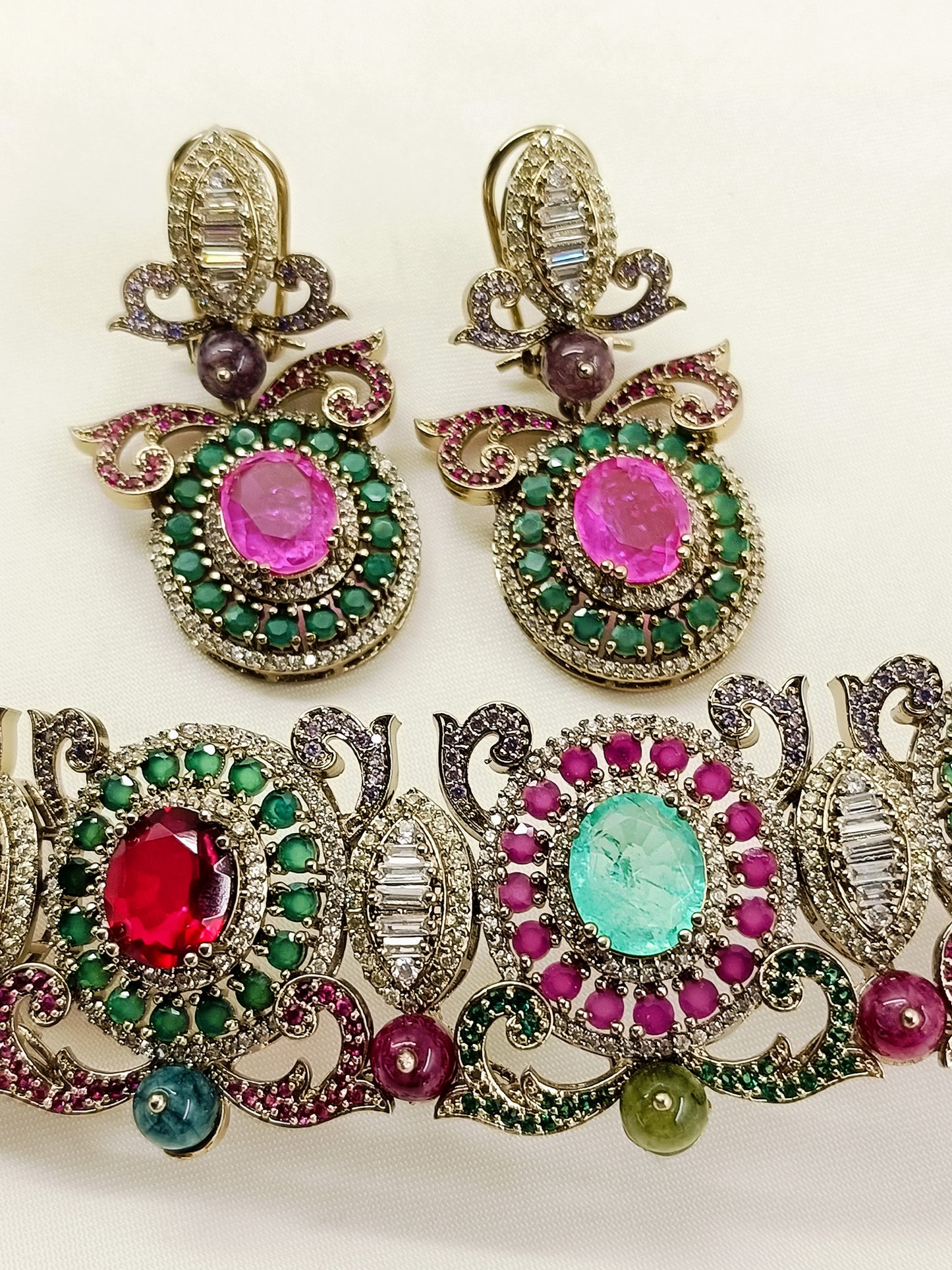 Nora Navratan Victorian Choker Necklace Set with Earrings