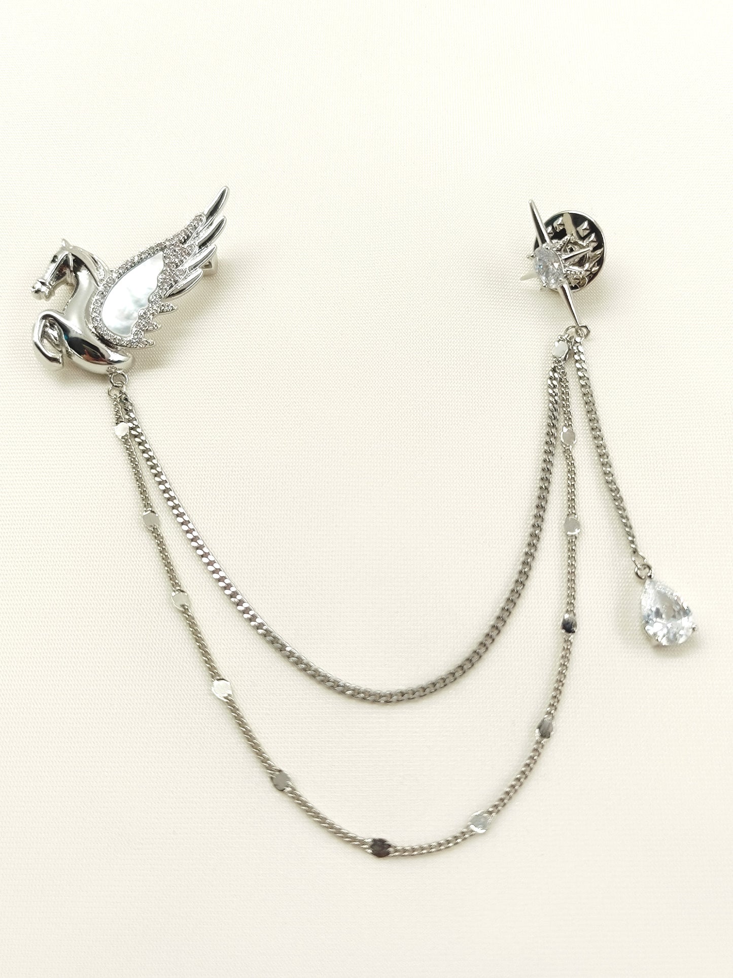 Aditi Silver Pegasus & Star Brooch Pin With Chain