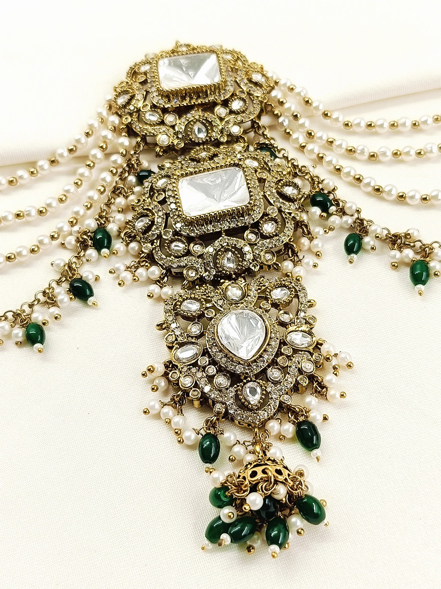 Devika Green Triple Kundan Choti Hair Brooch