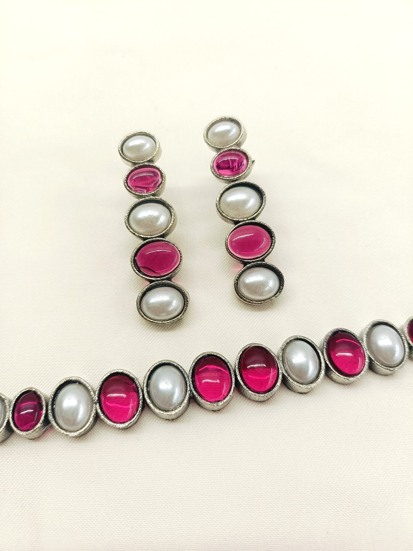 Sulekha Rose Pink Oxidized Necklace Set