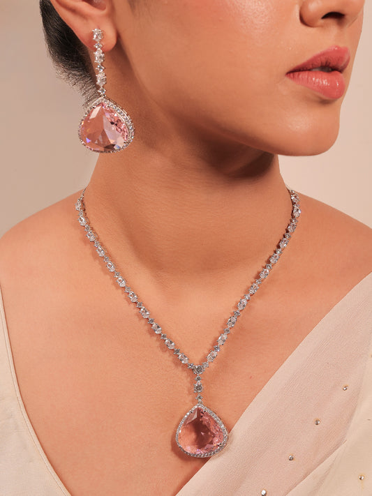 Tasavur Baby Pink American Diamond Necklace Set