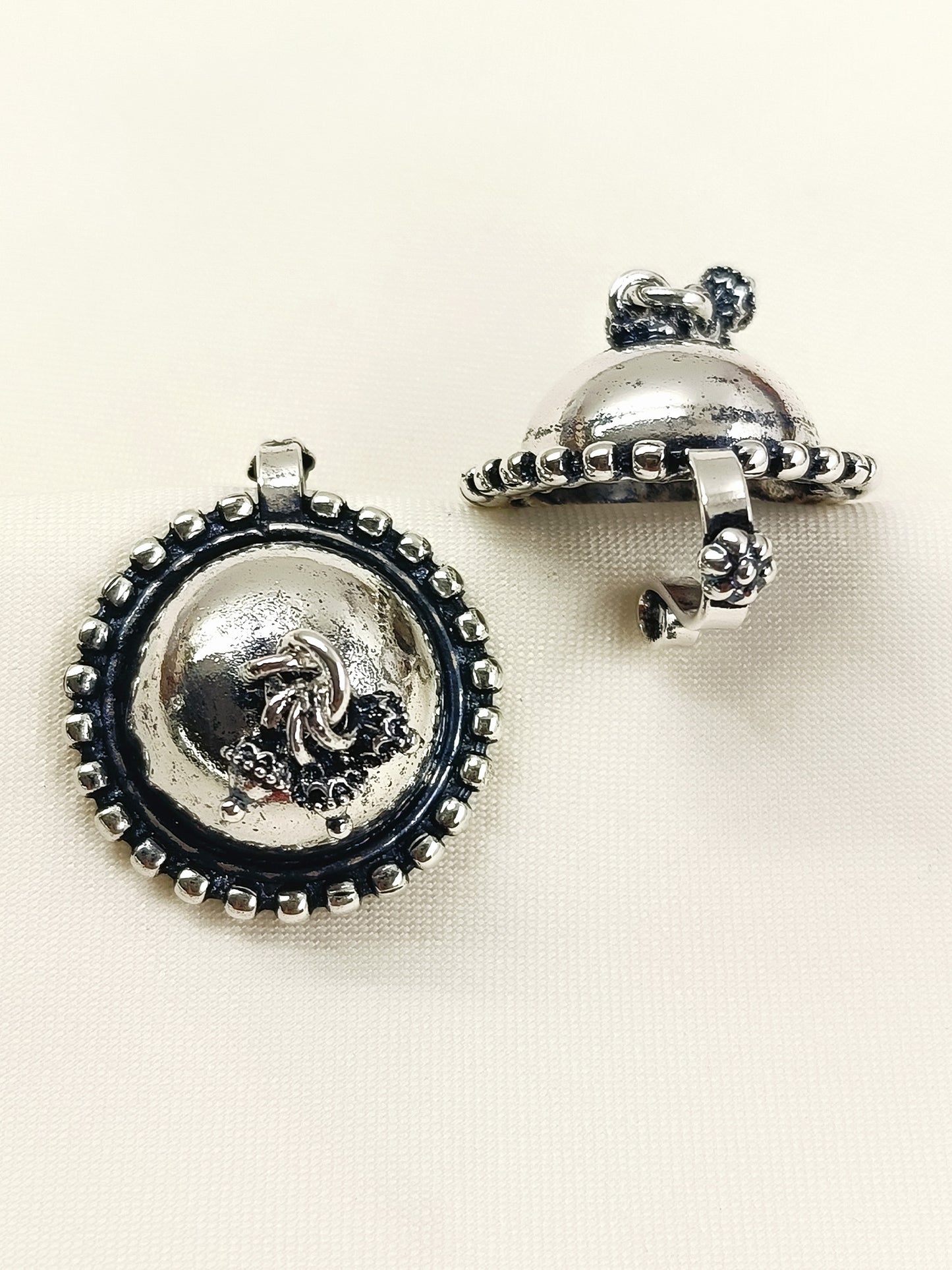 Kamari Silver Oxidized Katori Dome Cuff Pair