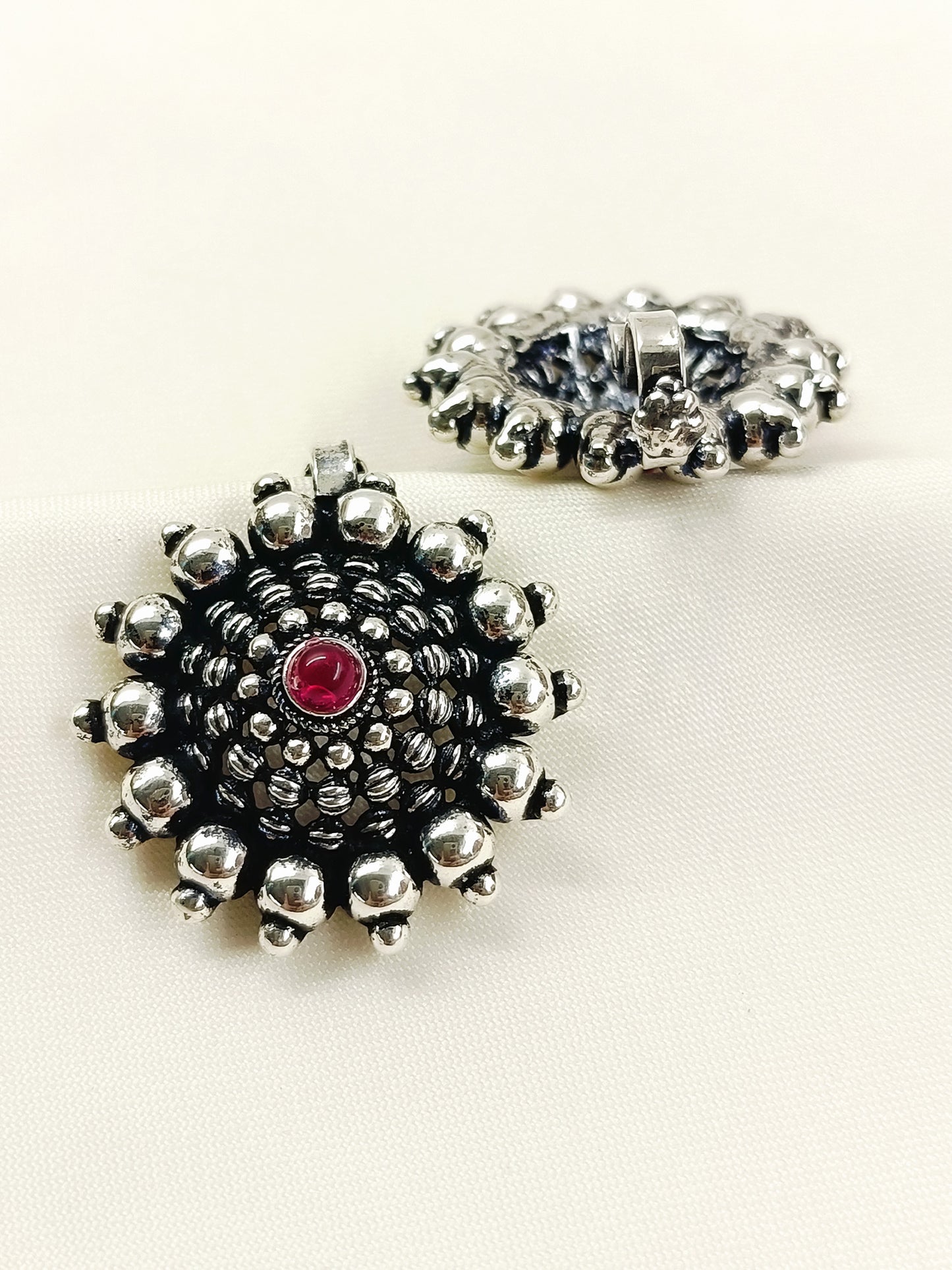 Bharti Ruby Surya Mandala Rava Clip Oxidized Cuff Pair