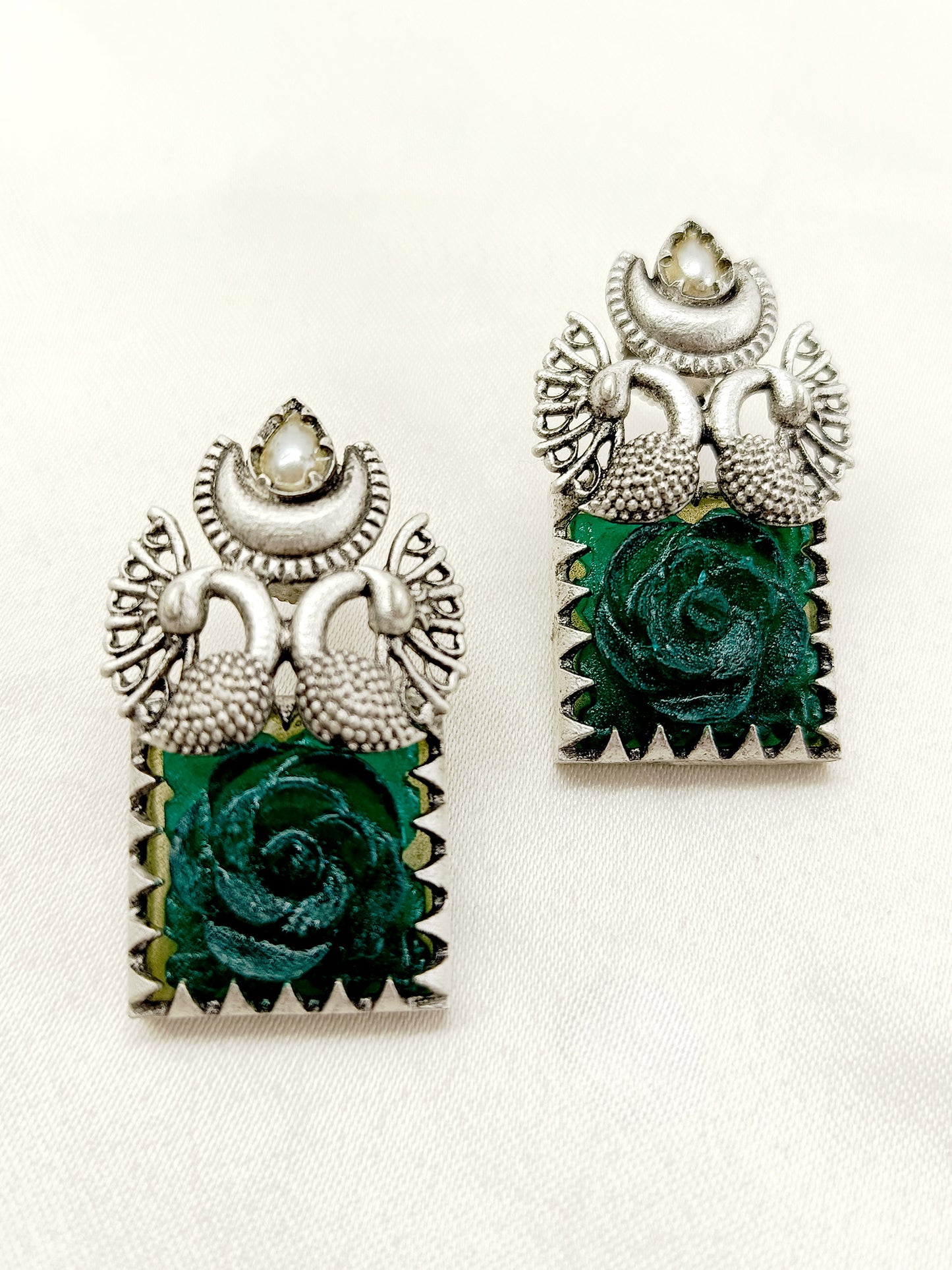 Kusum Green Oxidized Earrings