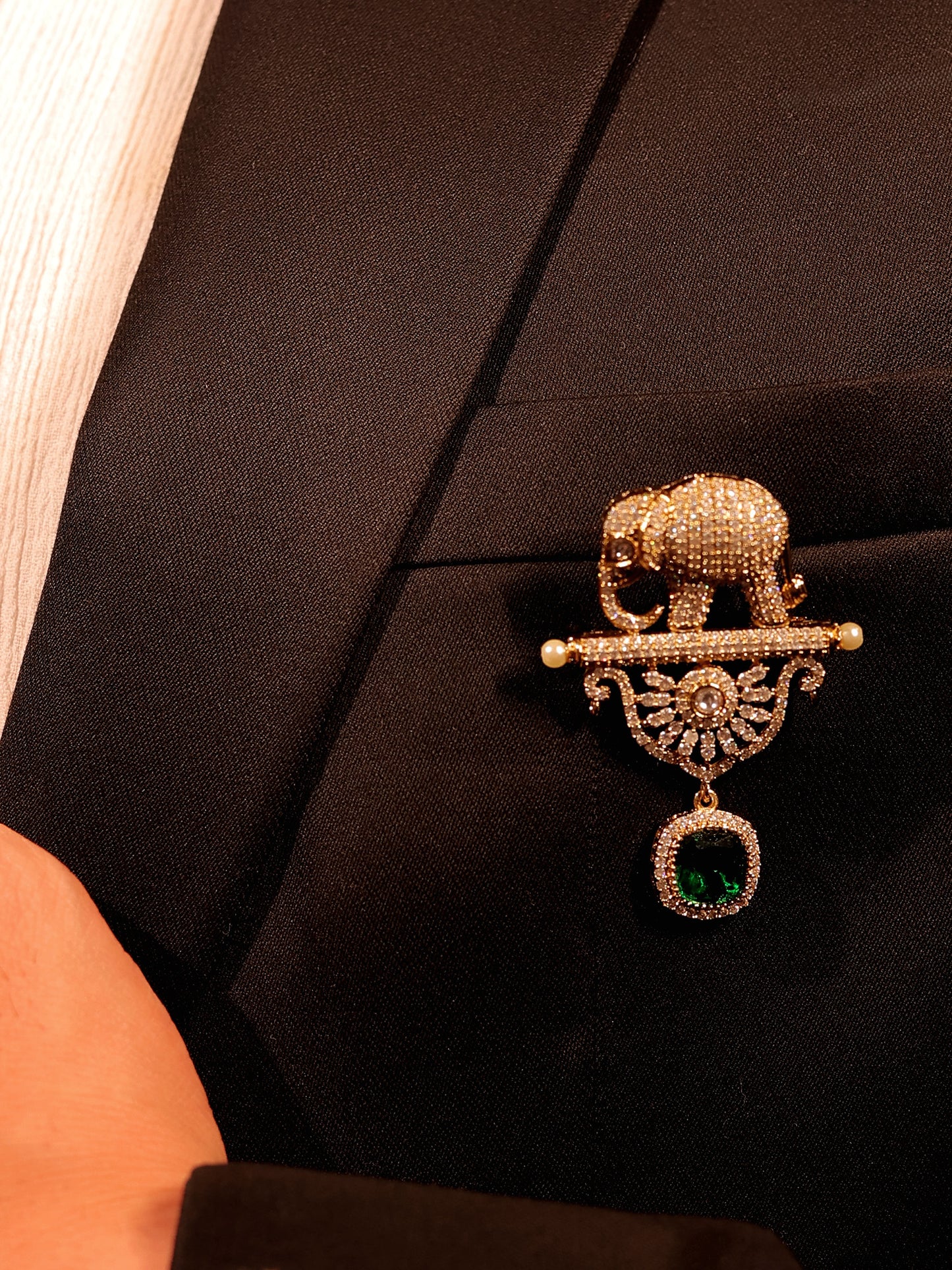 Shravan Green Elephant Brooch