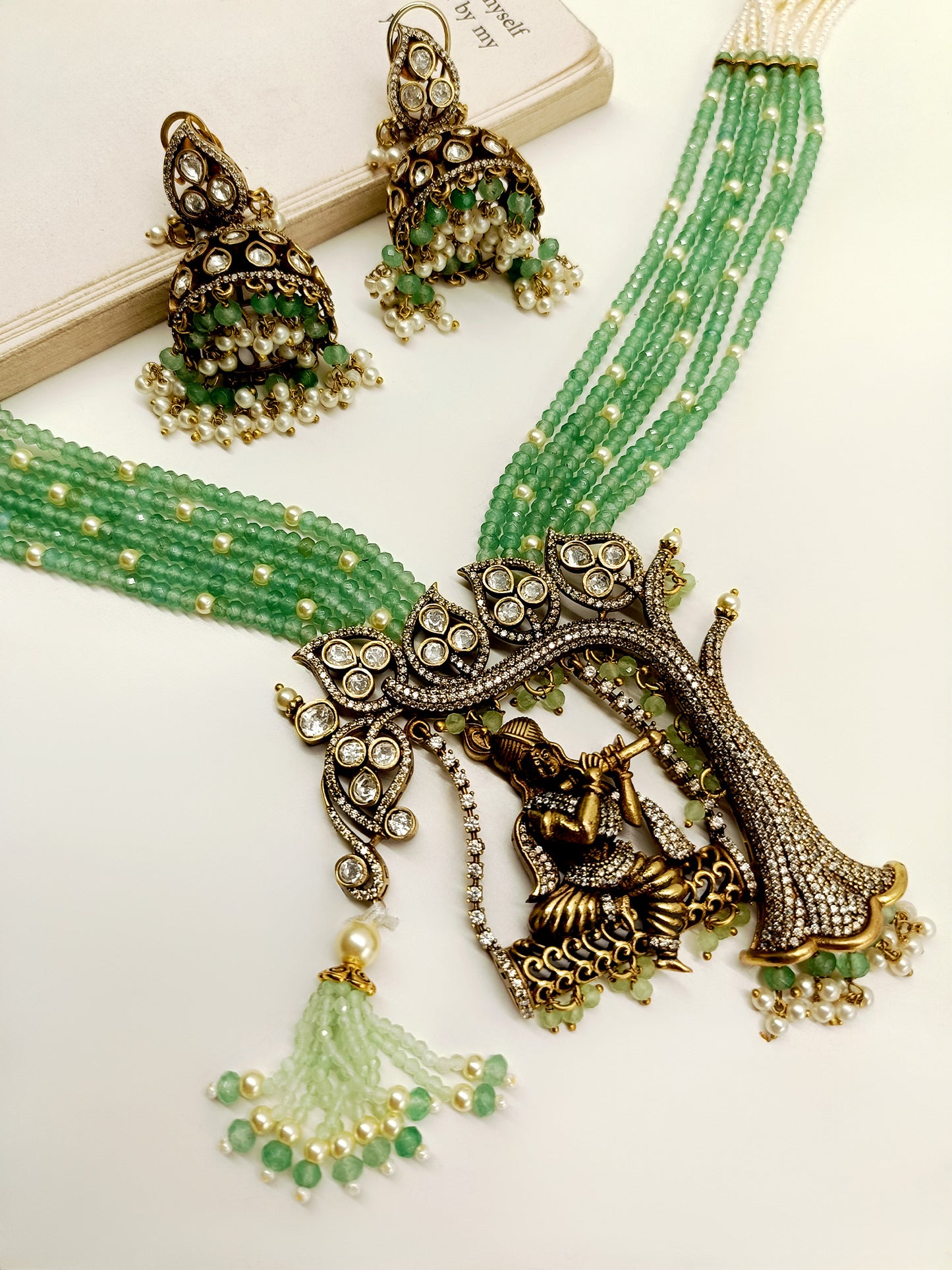 Natisha Mint Green Krishna Ji Long Victorian Set