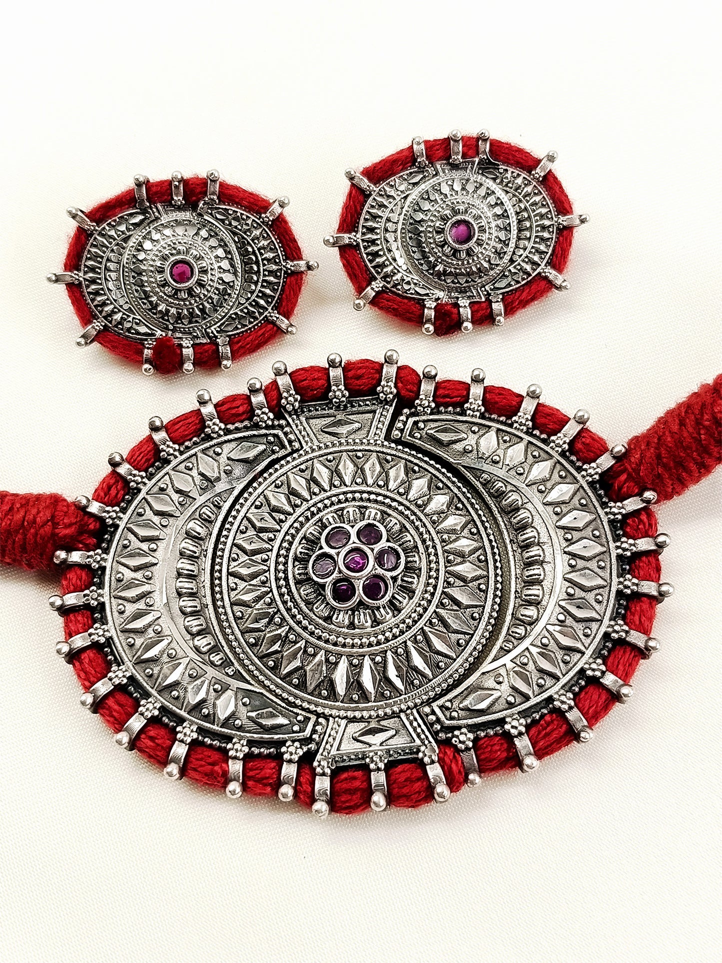 Manju Ruby Oxidized Choker Set