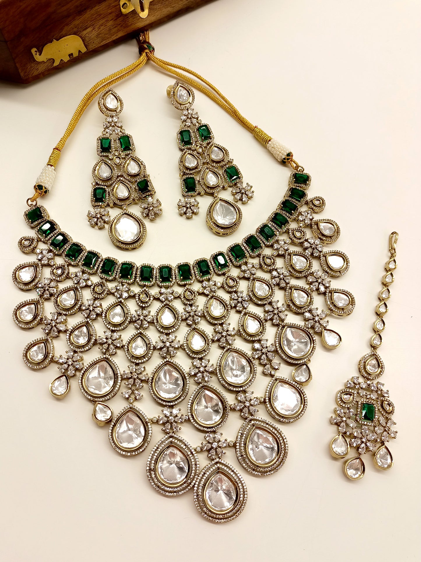 Vishaka Green Diamond Polki Necklace Set