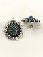 Tessa Oxidized Silver Sunburst Ear Cuff with Green Stone