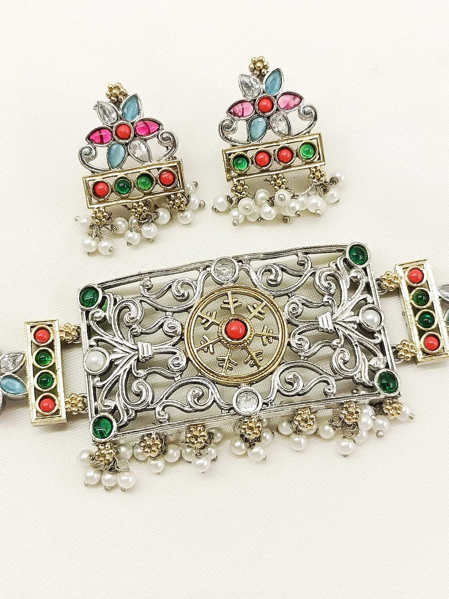 Anagha Multi Colour Oxidized Choker Set