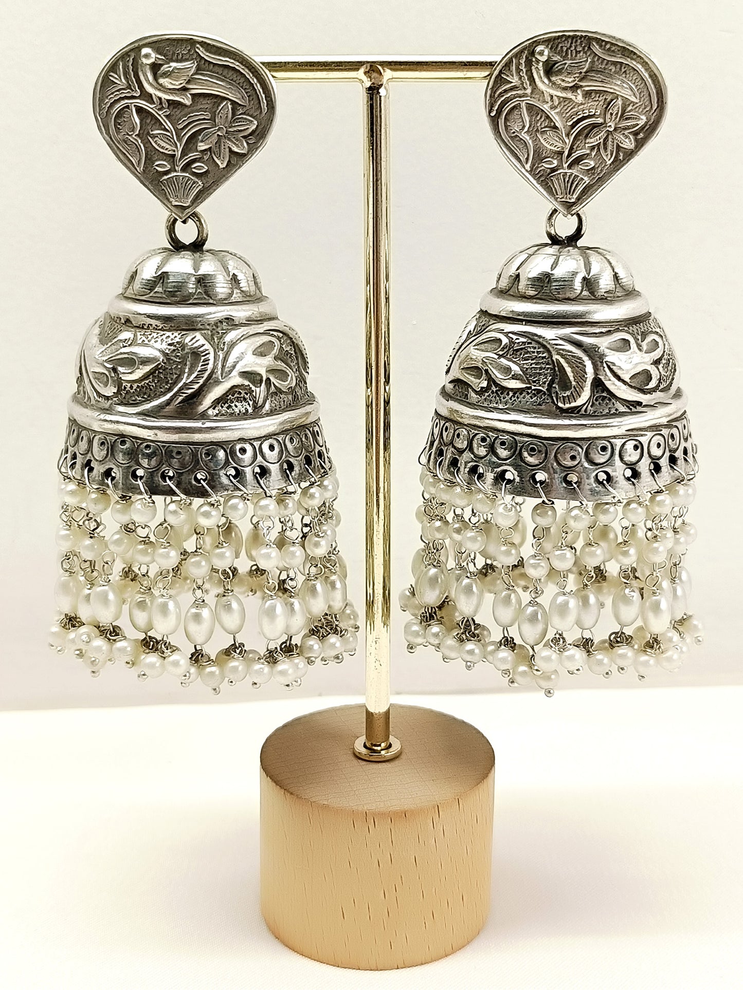 Ruchi White Pearl Oxidized Jhumki