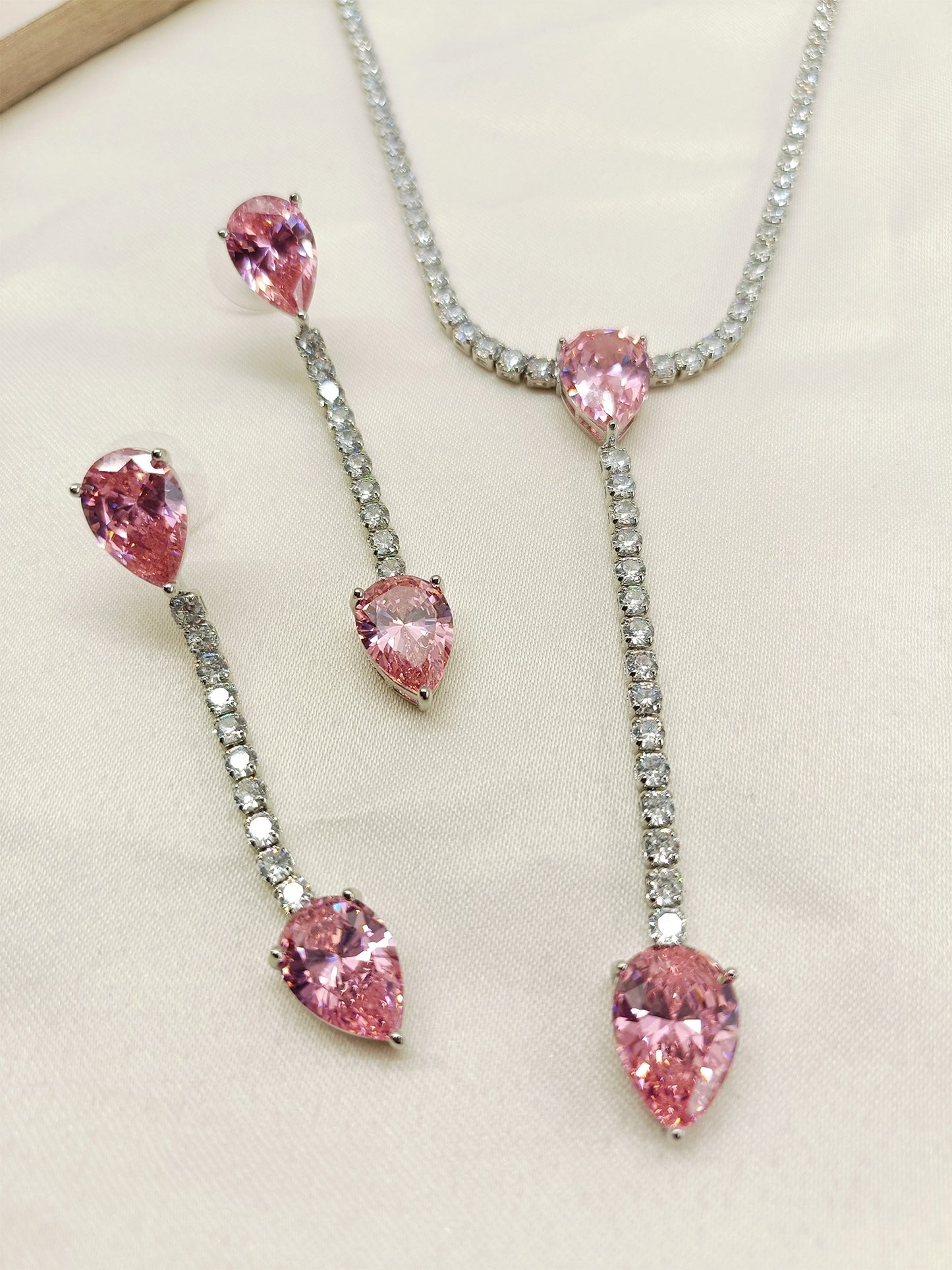 Tarunyan Pink American Diamond Necklace Set