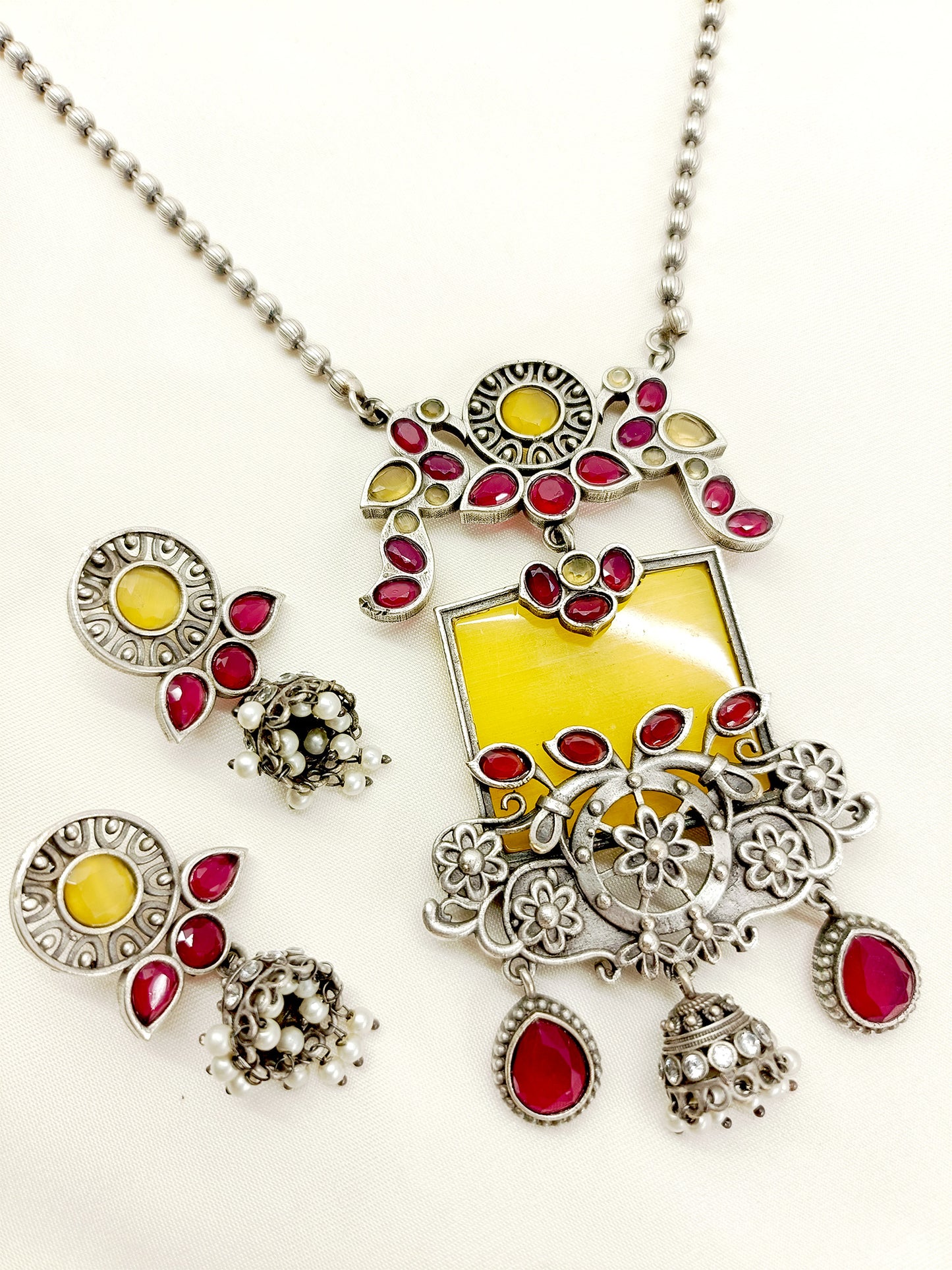 Nanditha Yellow Oxidized Pendant Set