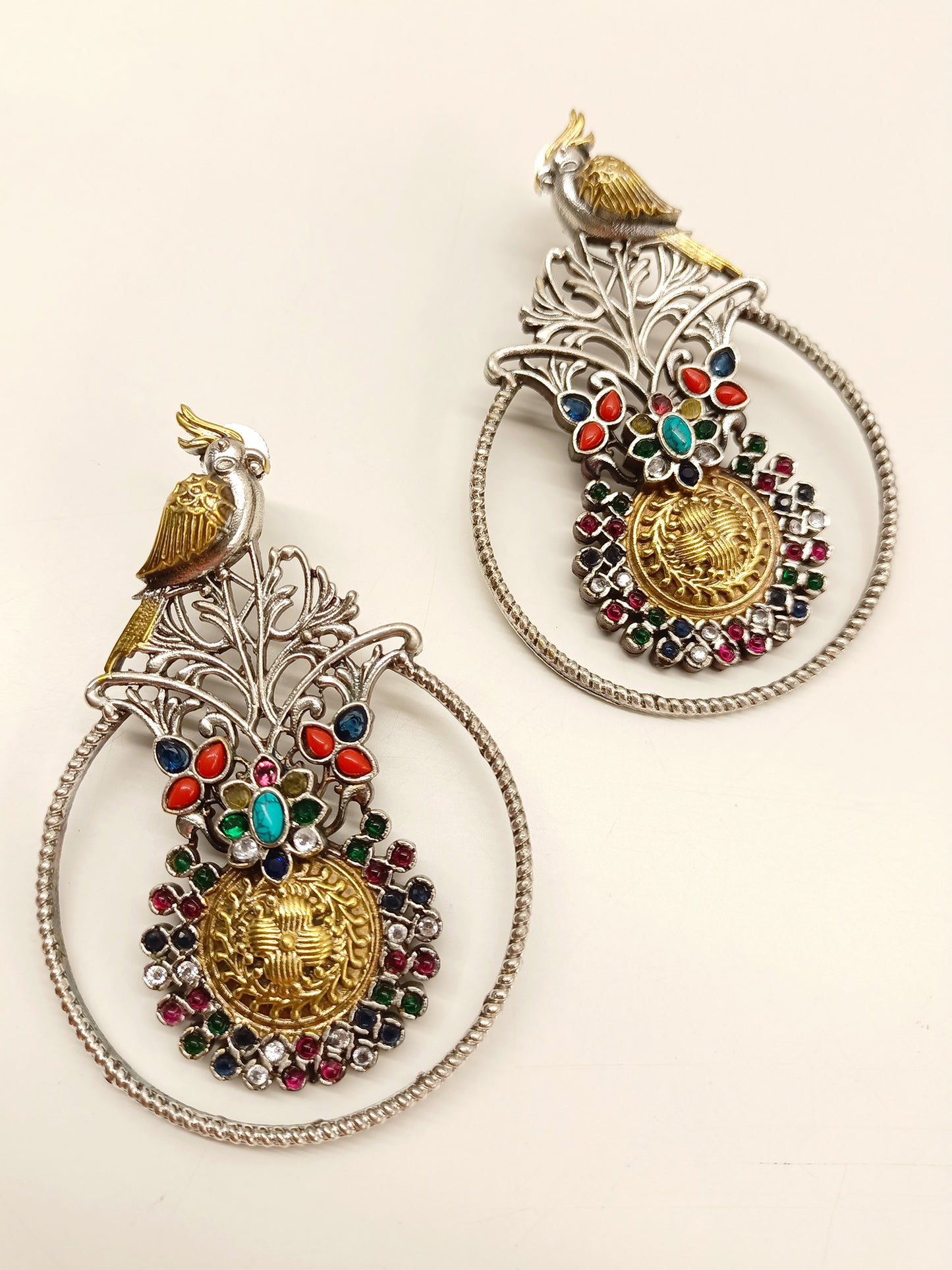 Ramita Multi Colour Bird Oxidized Earrings