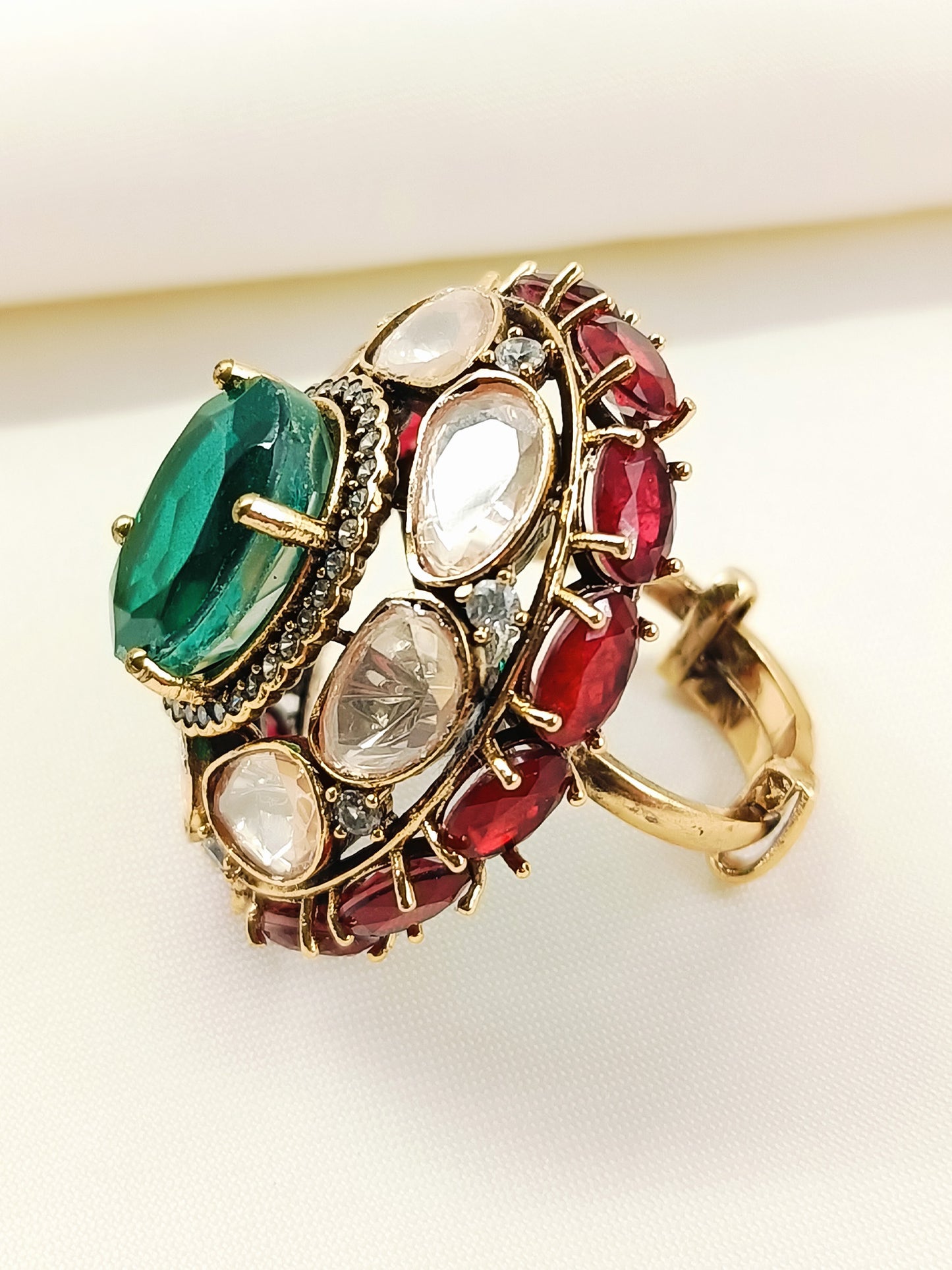 Aashiyana Victorian Emerald Ruby Crown Ring