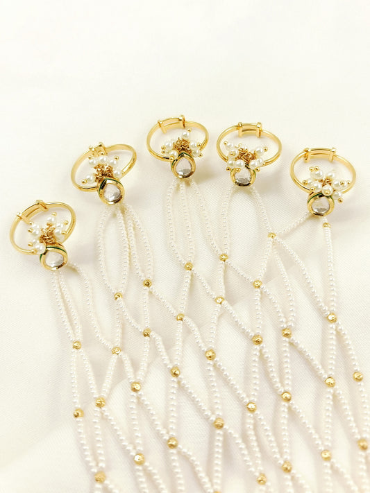 Rageswari White Pearl Kundan Hathphool [Price Is For Single Piece]