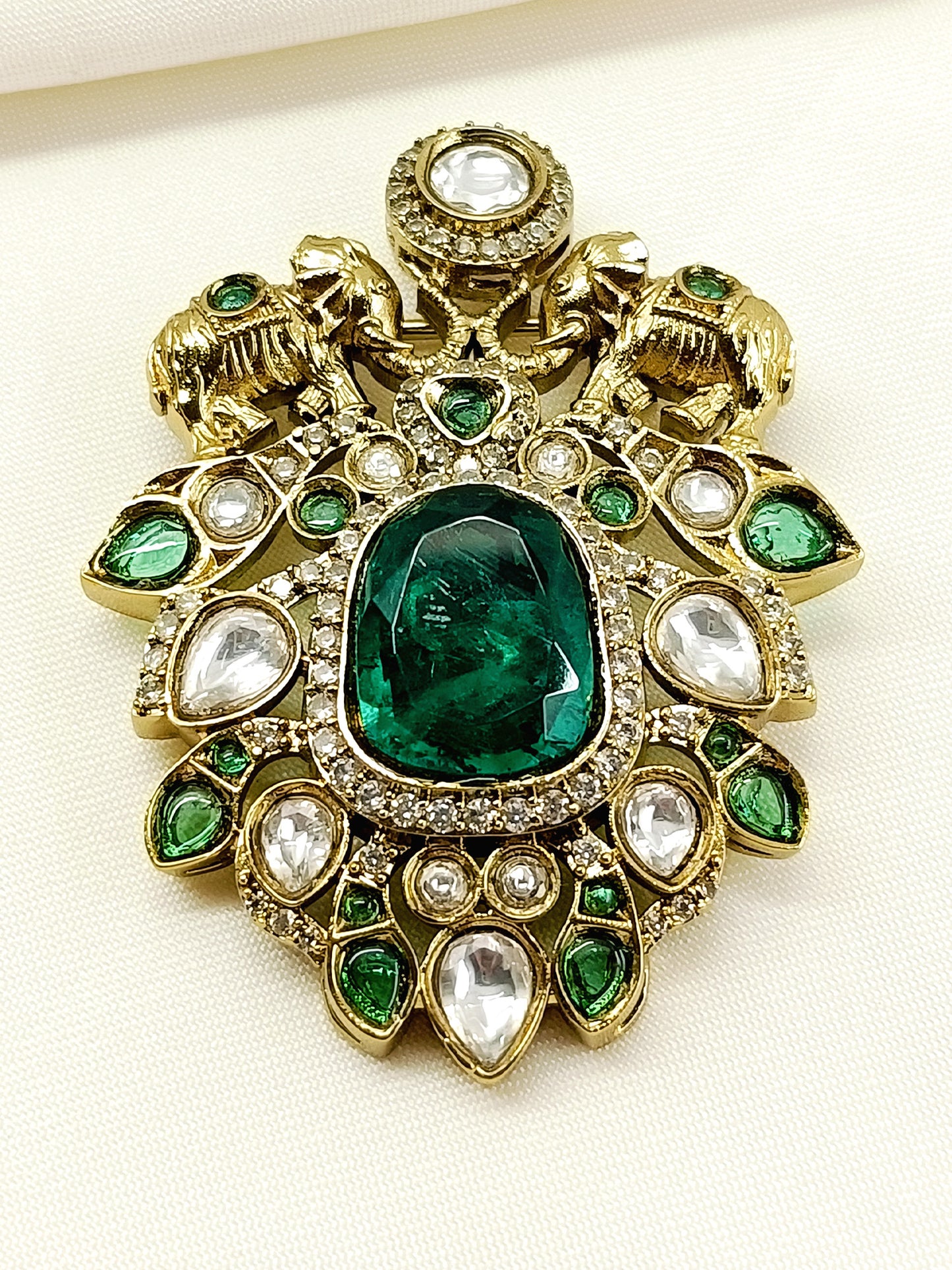 Aarohan Green Elephant Men's Brooch