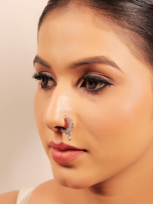 Dishani White American Diamond Nath