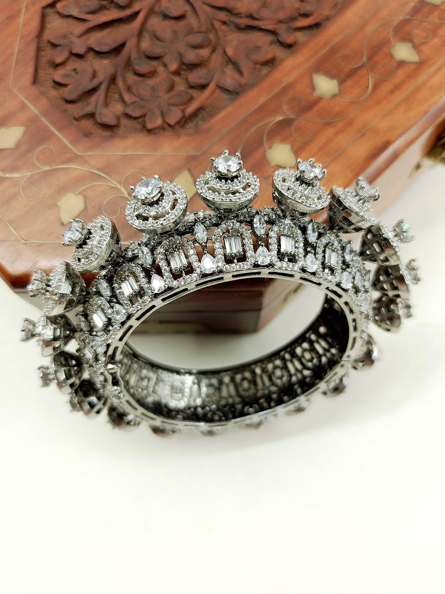 Vijayalakshmi White American Diamond Silver Plated Bracelet