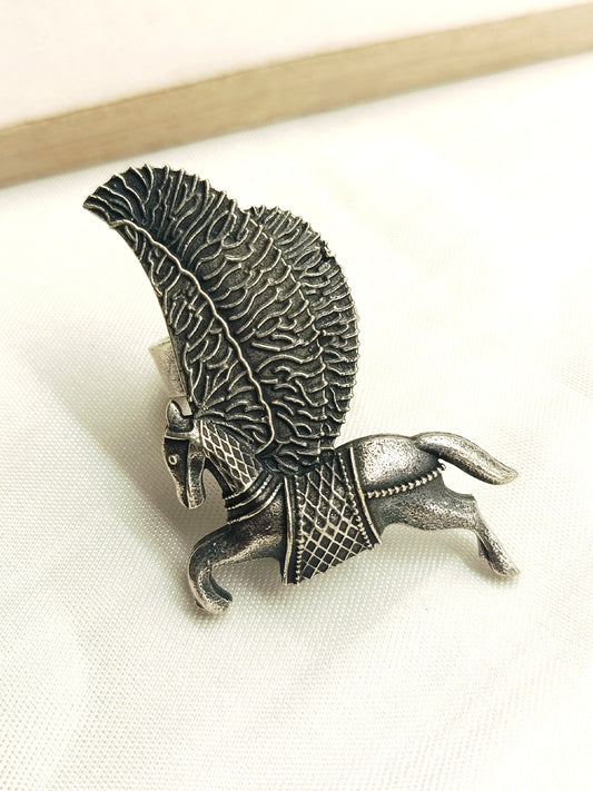 Mihika Horse Oxidized Finger Ring