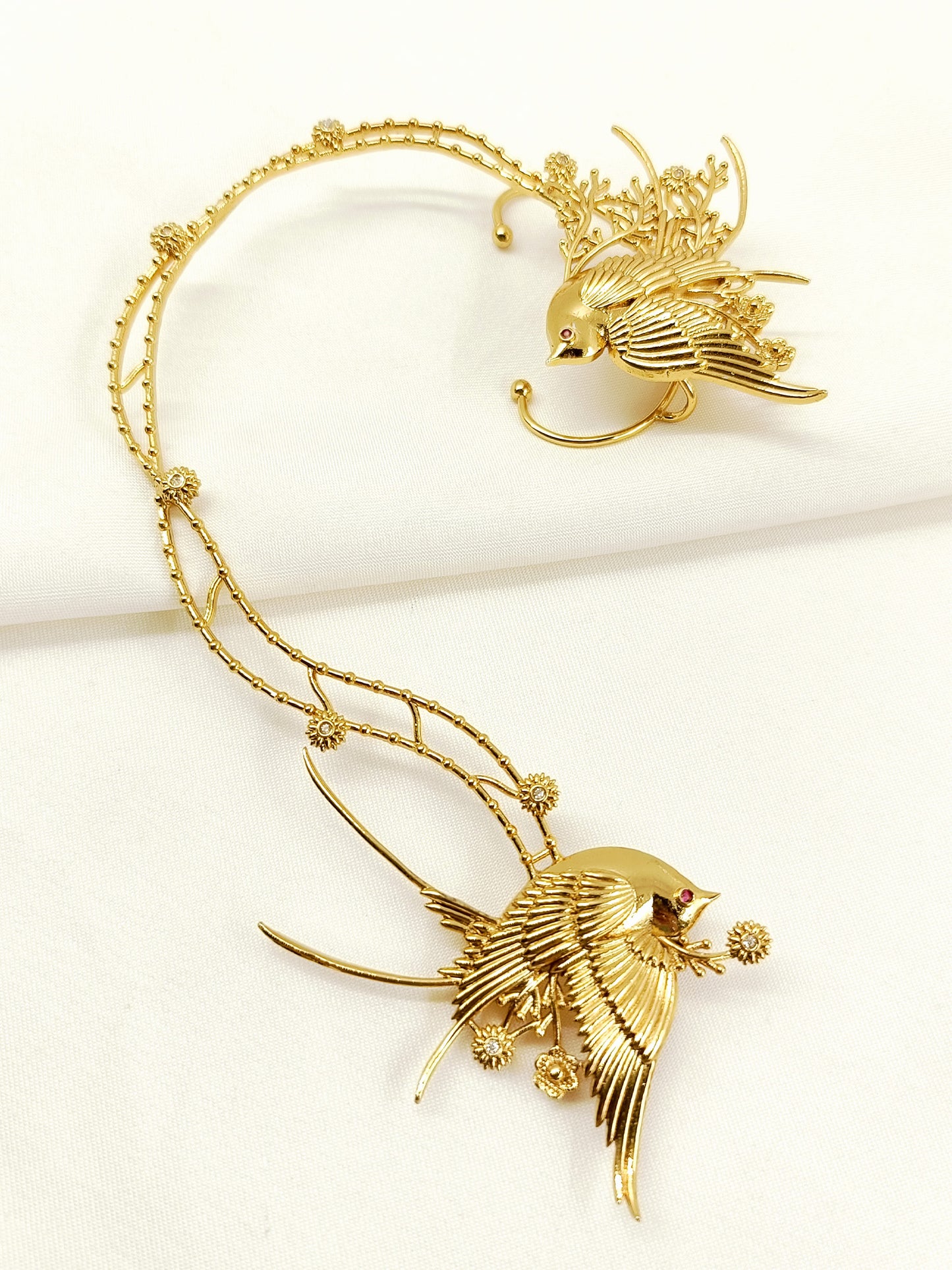 Noshin Golden Women’s Bird & Floral Branch Earcuffs