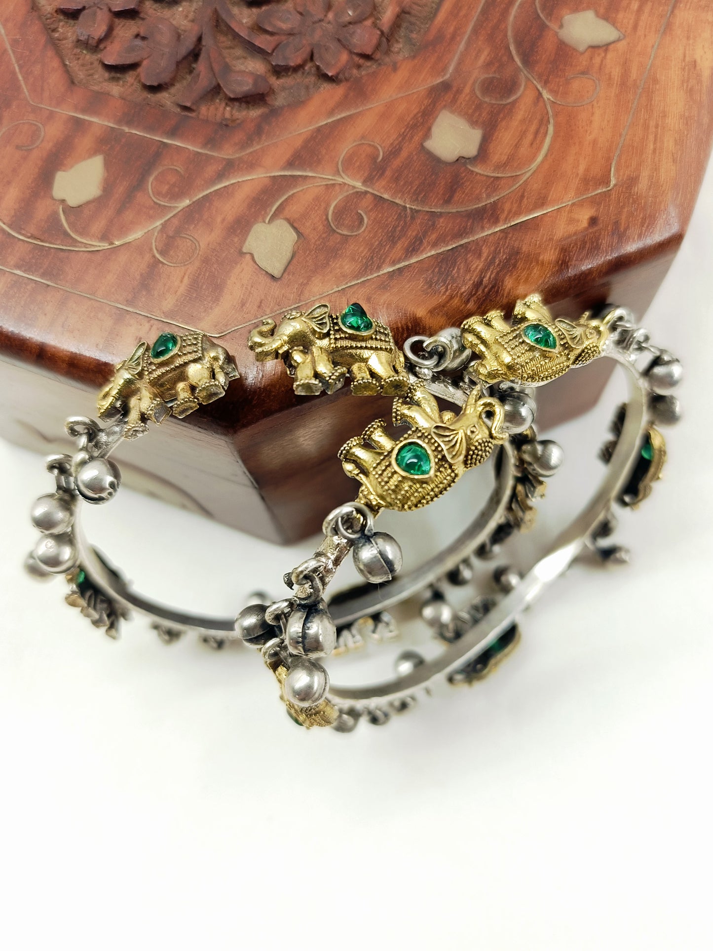 Aarya Green Gajraj Ghungroo Oxidized Bangles