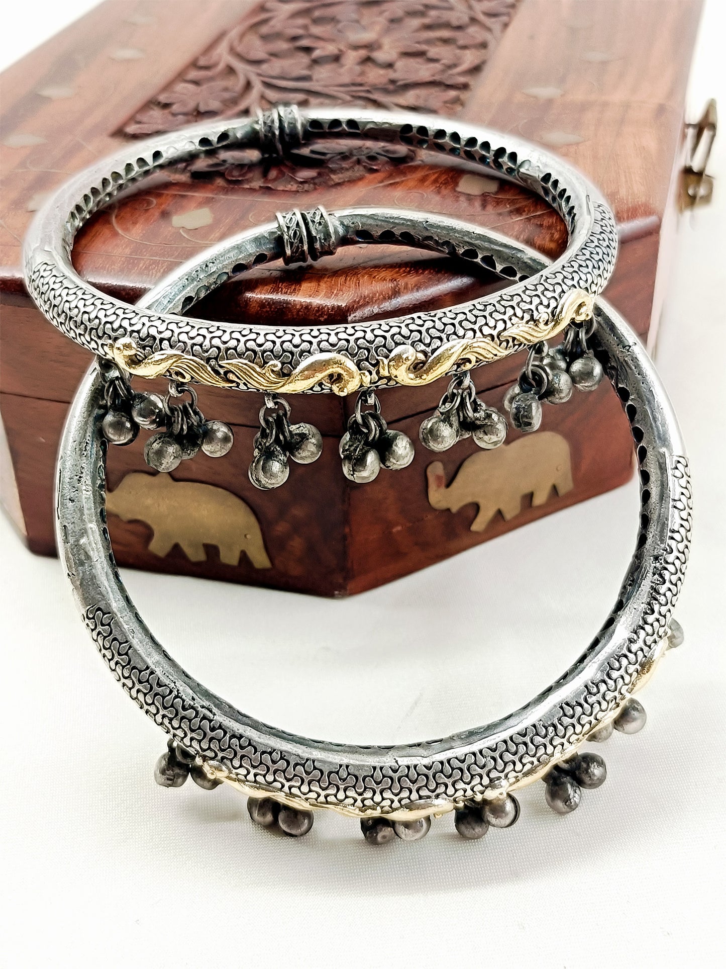 Yatika Dual-Tone Oxidized Ghungroo Anklets