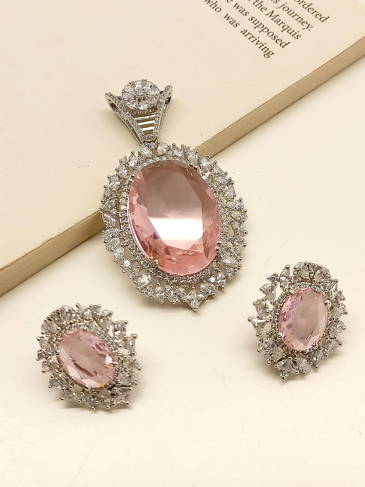 Samayra Pink American Diamond Pendant Set