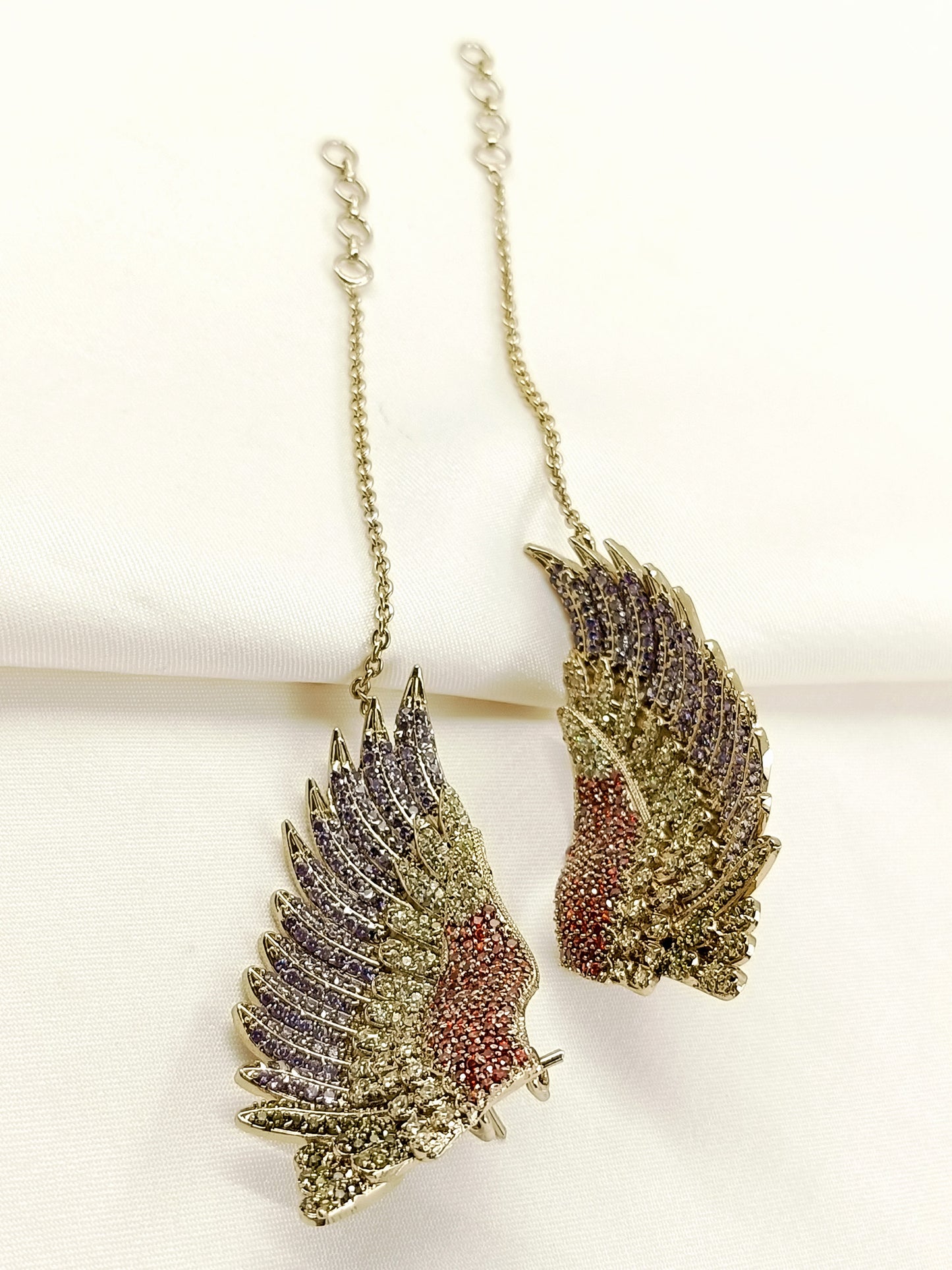 Afraah Orange Stone Studded Angel Wing Victorian Earrings
