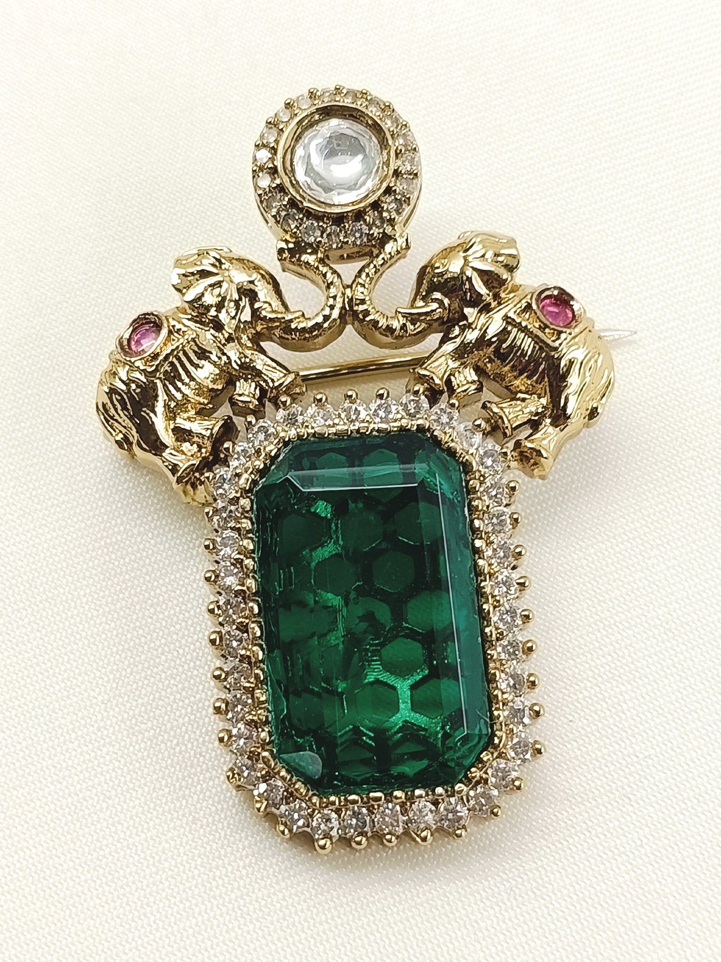 Olena Green Elephant Brooch