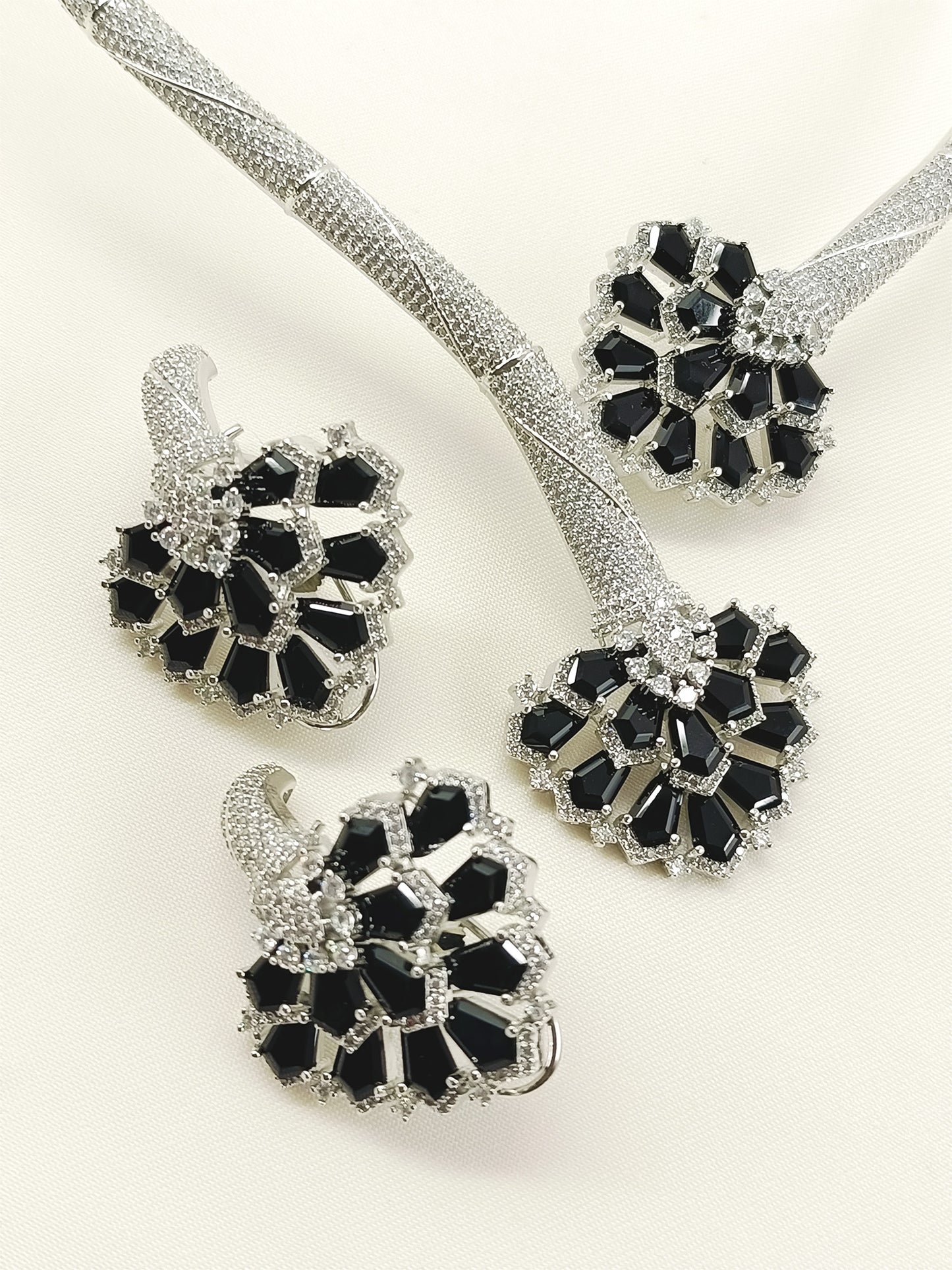 Sylvie Black American Diamond Hasli Styled Set