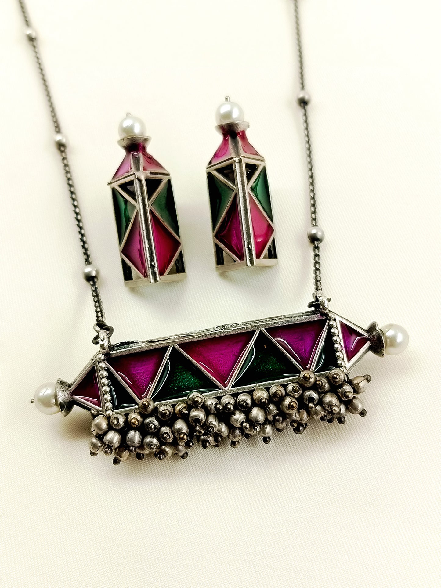Sanganeri R&G Oxidized Pendant Set