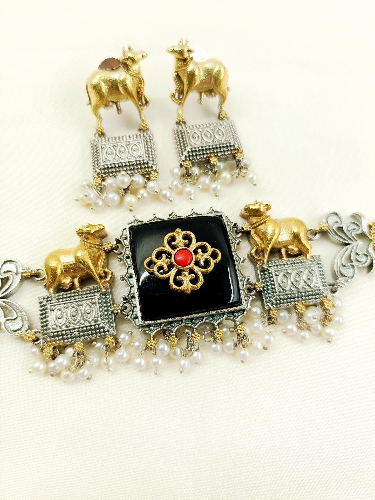 Jharna Black Oxidized Pichwai Nandi Choker Set