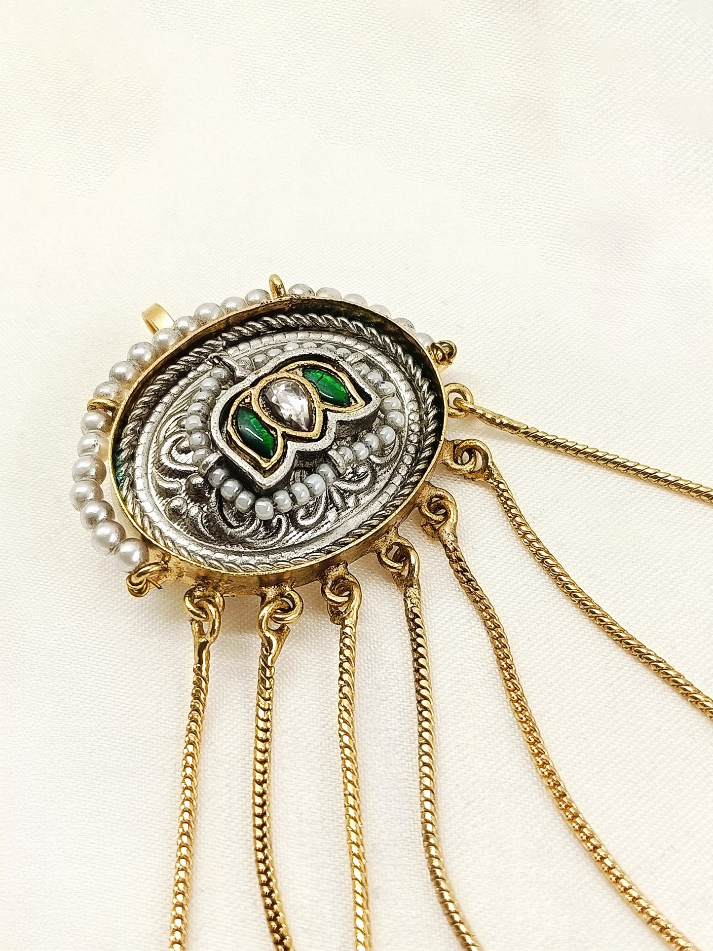 Rashida Green Lotus Dual Tone Ear Chain with Cuff