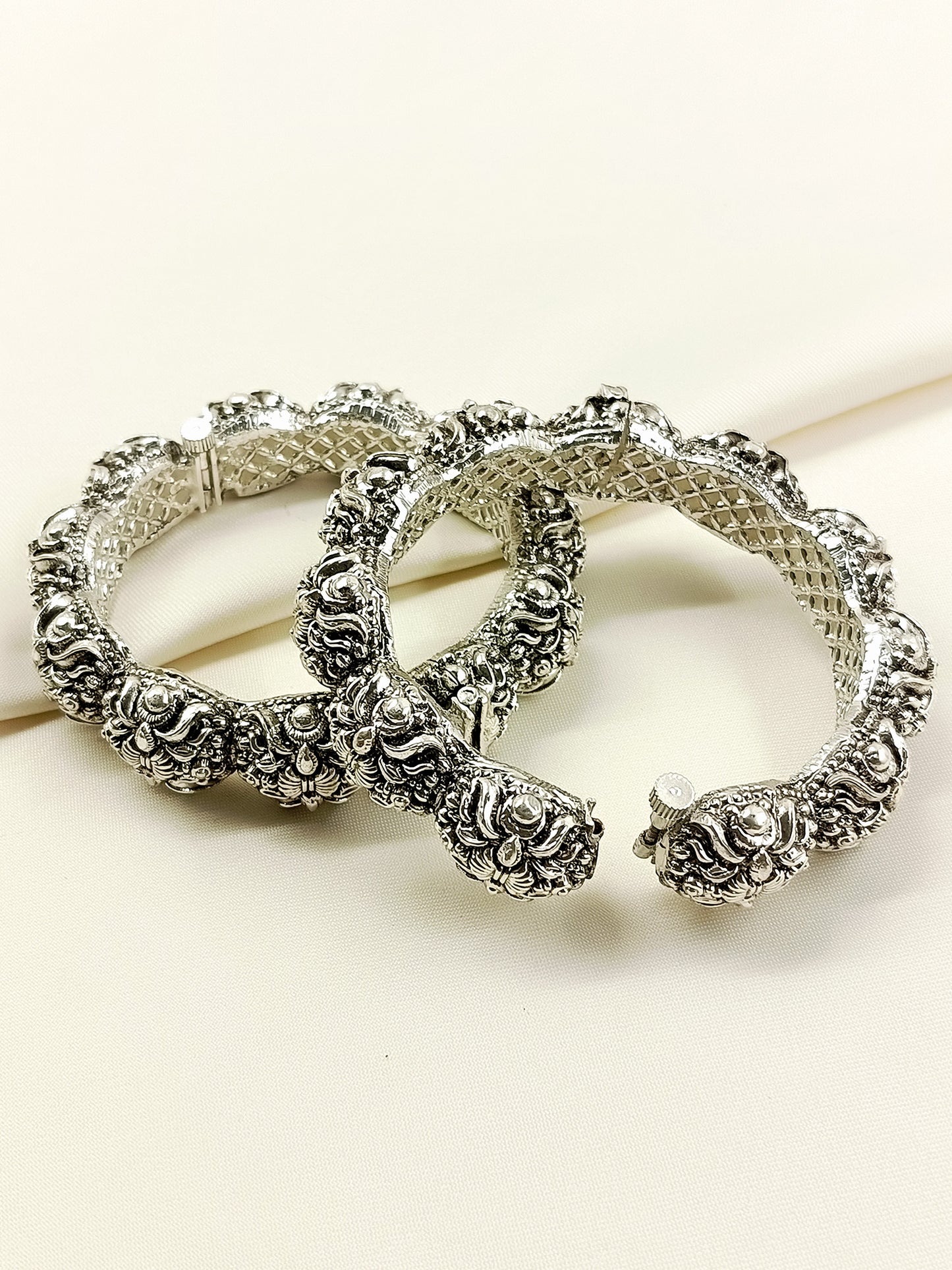 Alaya Silver Oxidized Floral Jaali Bangles