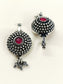 Anchal Oxidized Tribal Sunburst Ear Cuff with Ruby Pink Stone & Ghungroo