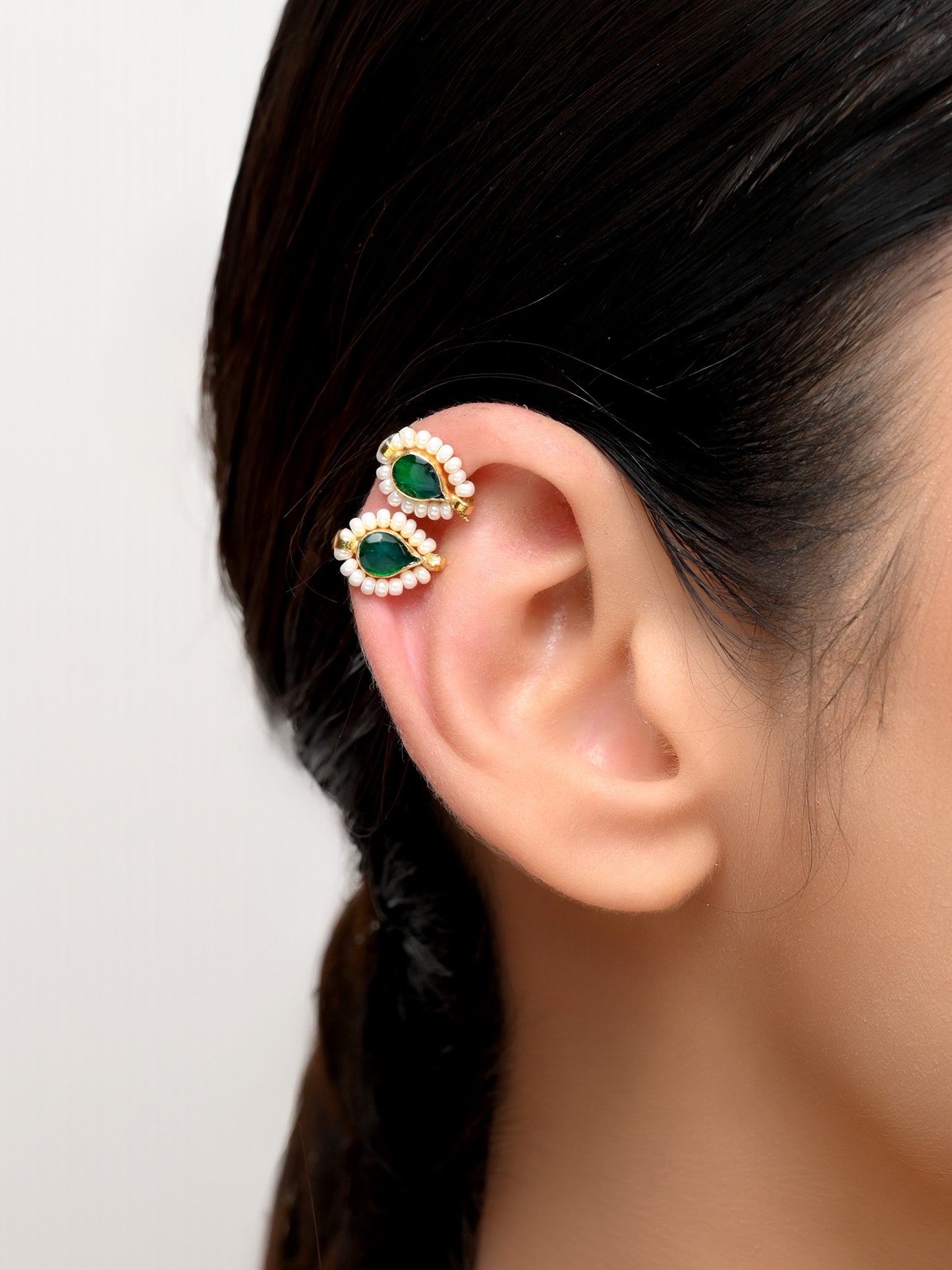 Pia Small Size Green Kundan Ear Cuff [4 Piece]